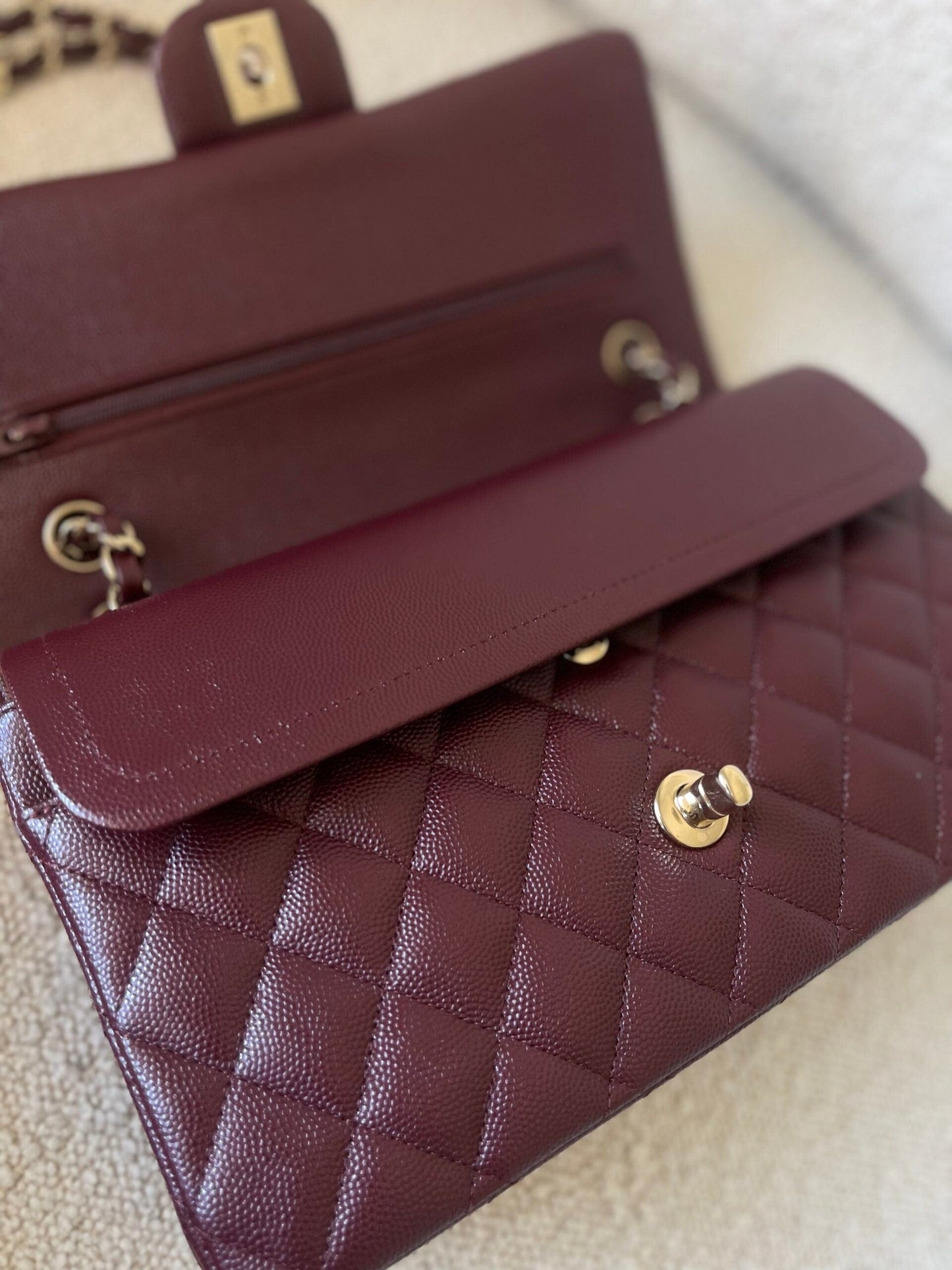 Dark Red/Maroon Caviar Quilted Classic Flap Medium LGHW