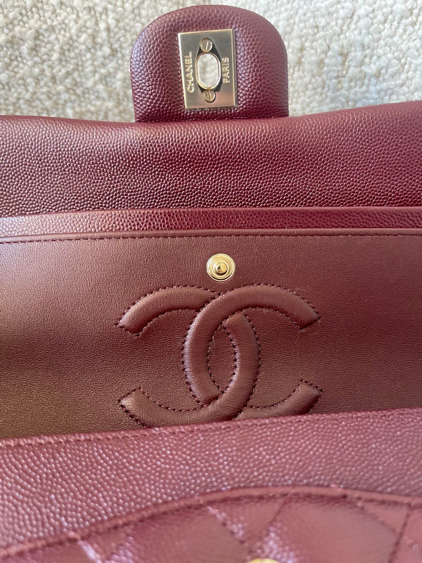 Dark Red/Maroon Caviar Quilted Classic Flap Medium LGHW