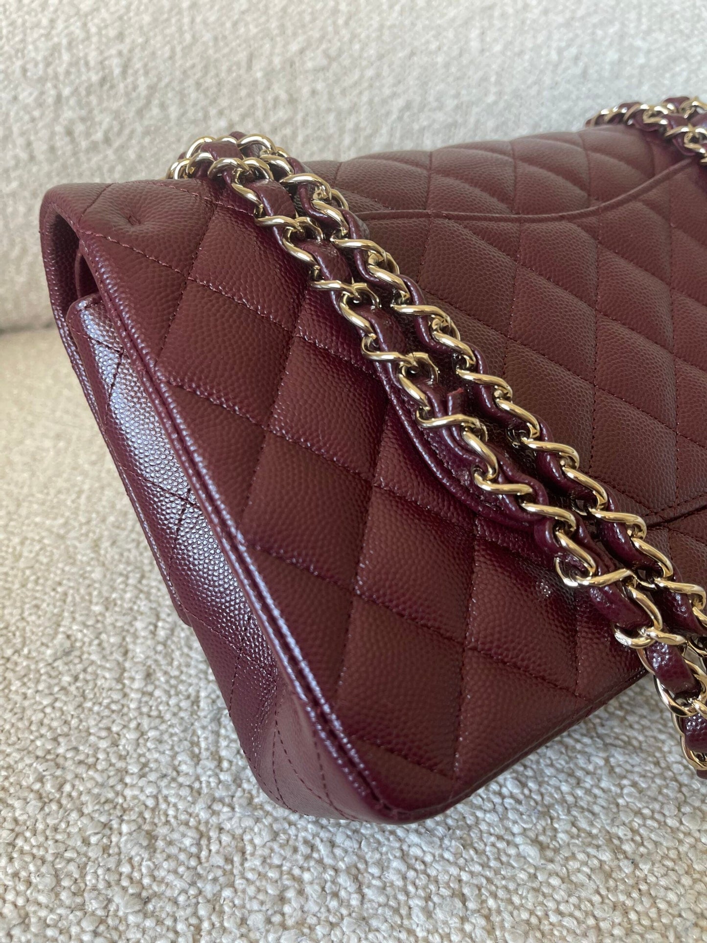 Dark Red/Maroon Caviar Quilted Classic Flap Medium LGHW