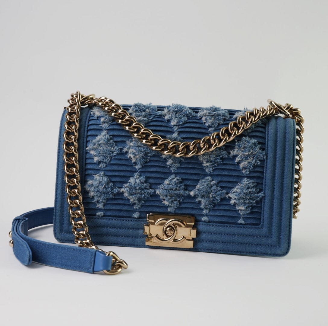 Denim Pleated Old Medium Light Blue Boy Bag