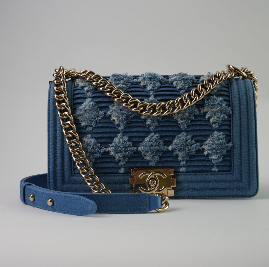 Denim Pleated Old Medium Light Blue Boy Bag