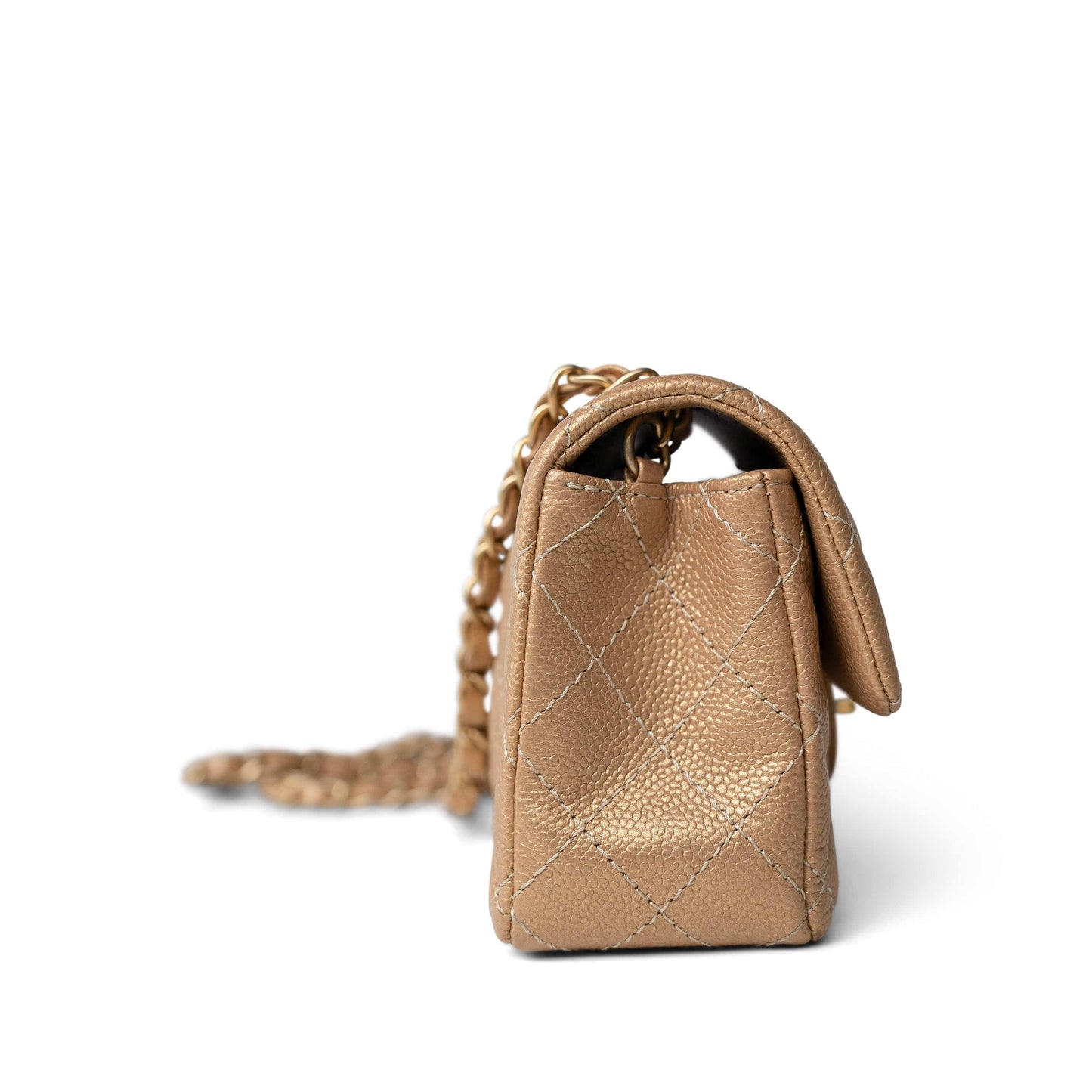 15C Gold Caviar Quilted Mini Rectangular Flap Antique Gold Hardware