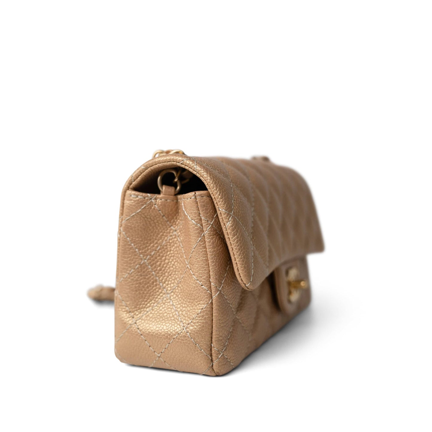 15C Gold Caviar Quilted Mini Rectangular Flap Antique Gold Hardware