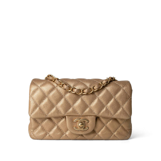 15C Gold Caviar Quilted Mini Rectangular Flap Antique Gold Hardware