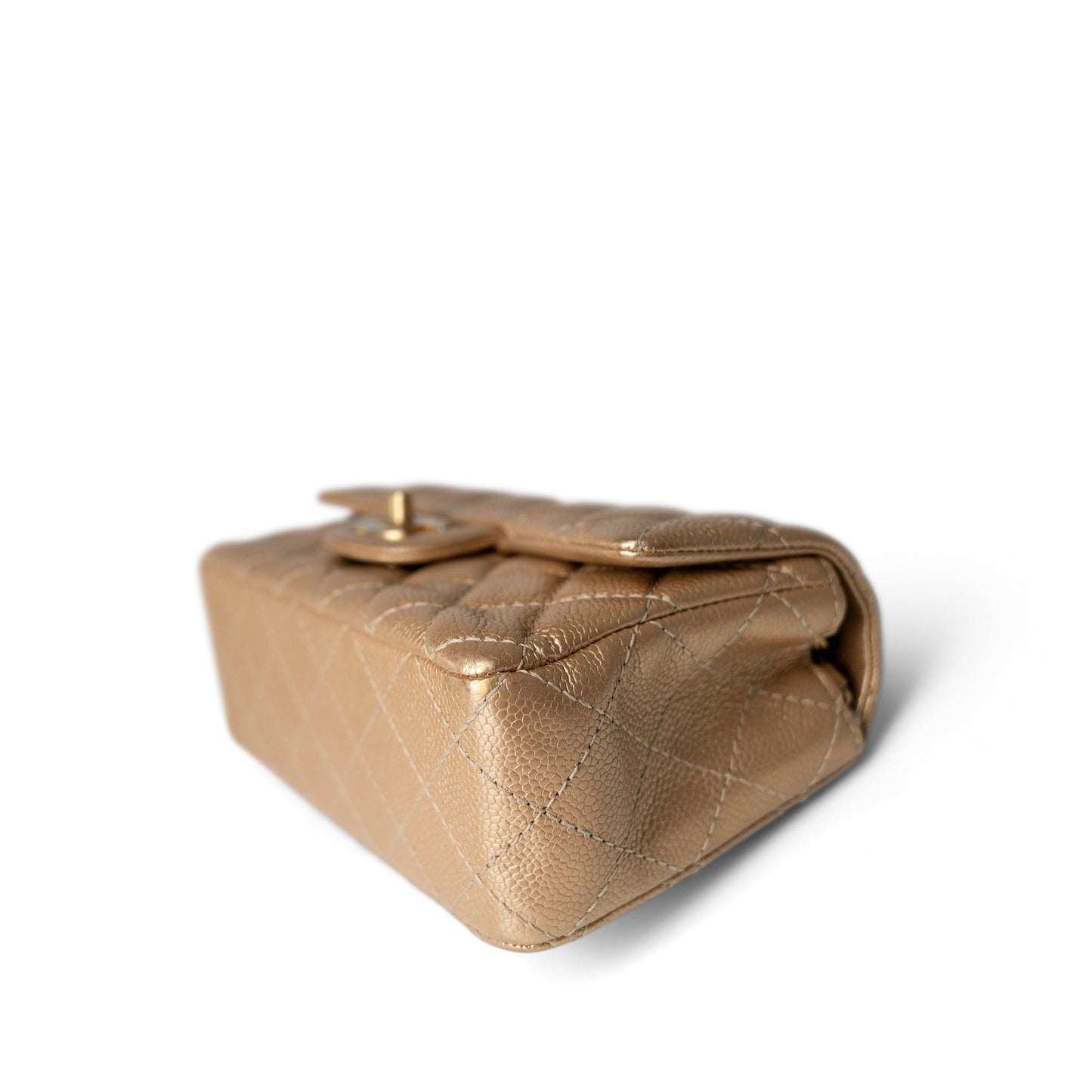 15C Gold Caviar Quilted Mini Rectangular Flap Antique Gold Hardware