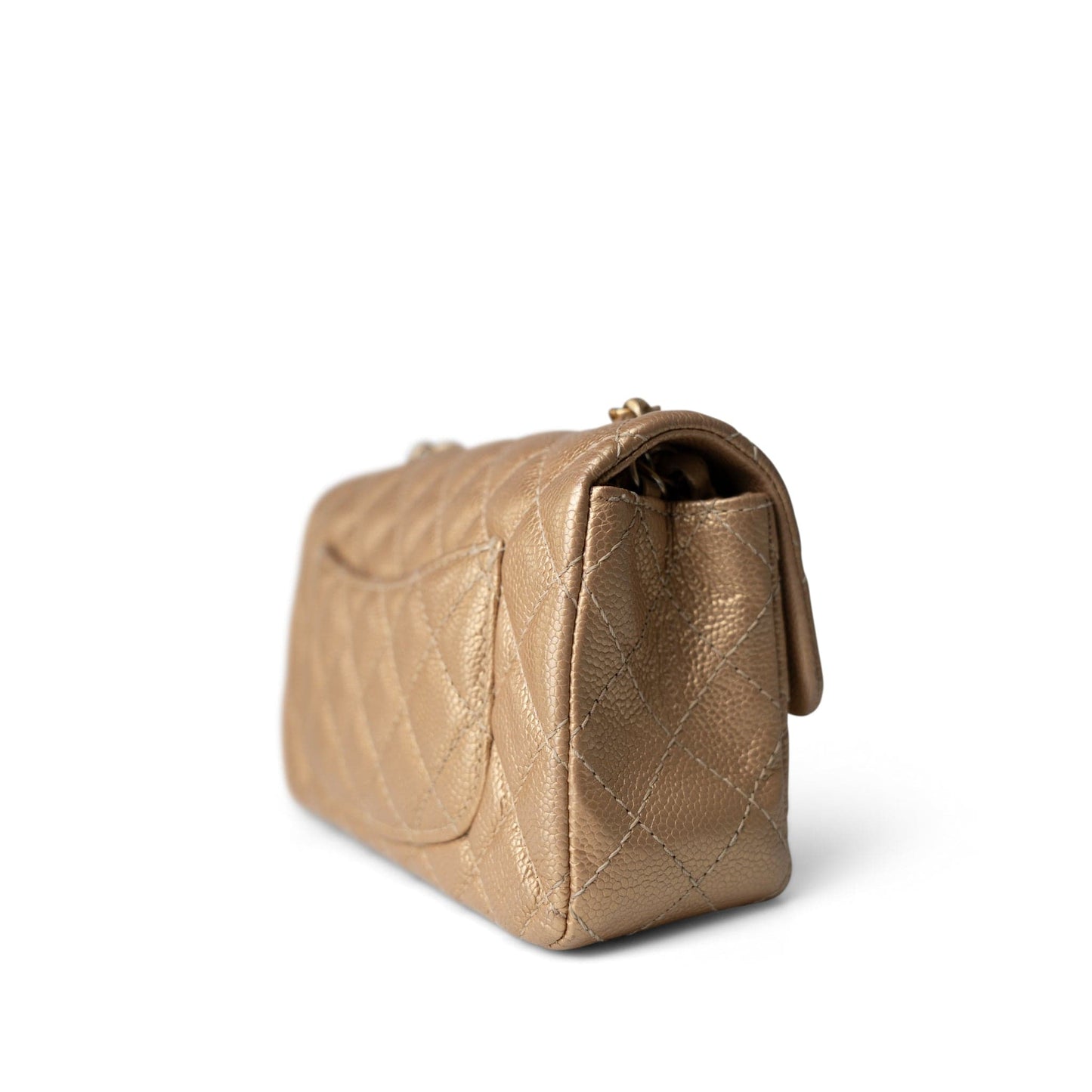 15C Gold Caviar Quilted Mini Rectangular Flap Antique Gold Hardware