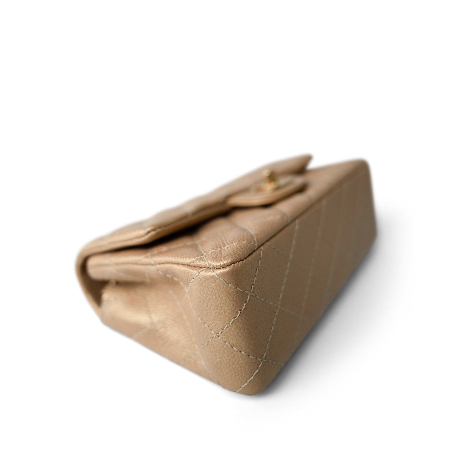 15C Gold Caviar Quilted Mini Rectangular Flap Antique Gold Hardware