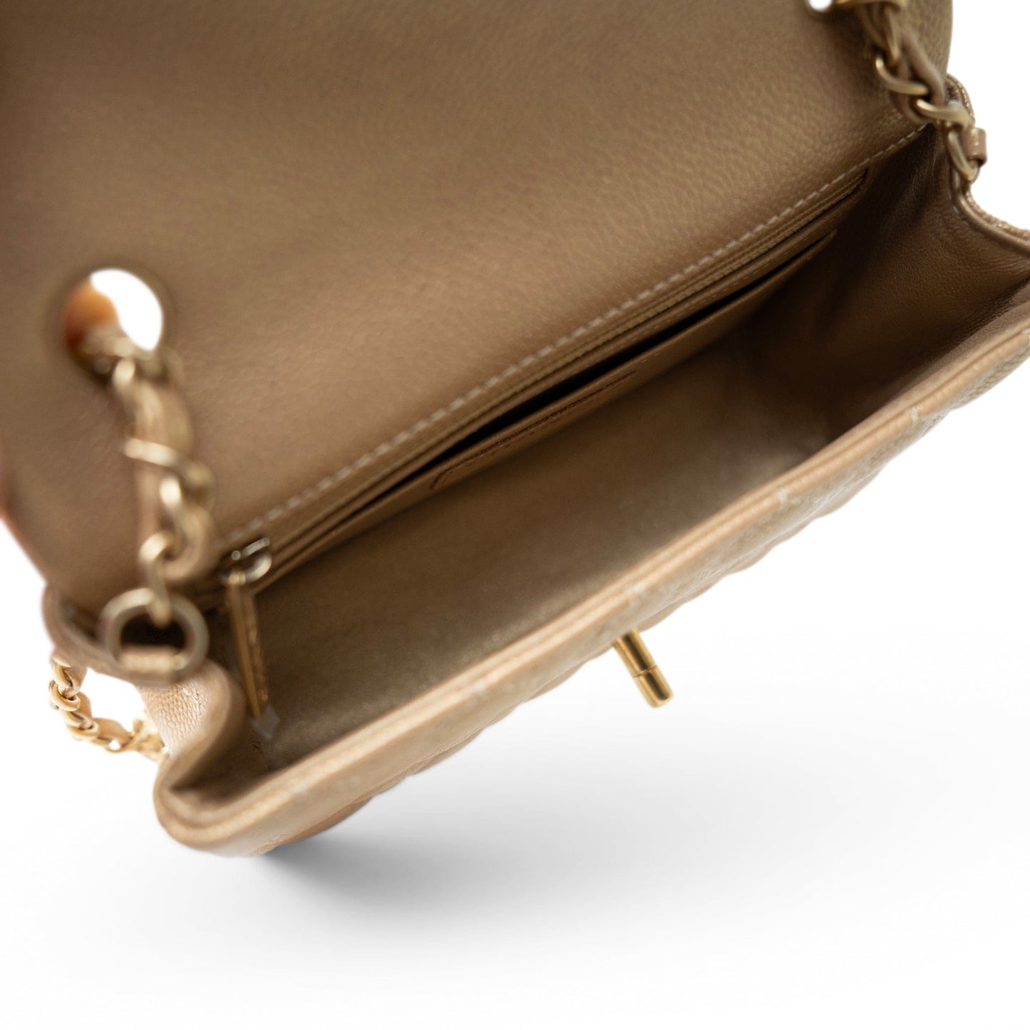 15C Gold Caviar Quilted Mini Rectangular Flap Antique Gold Hardware