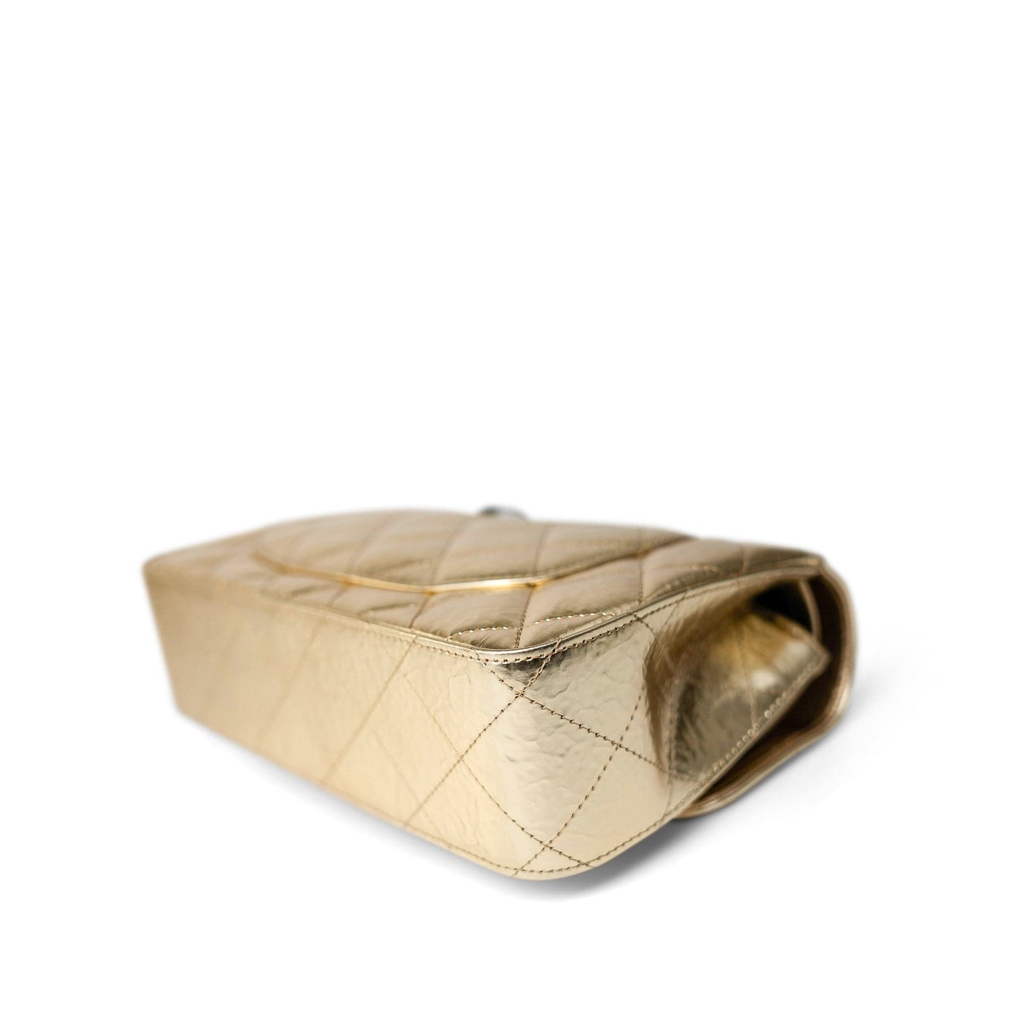 Metallic Hammered Gold Calfskin Quilted Small Double Flap Gold/Black