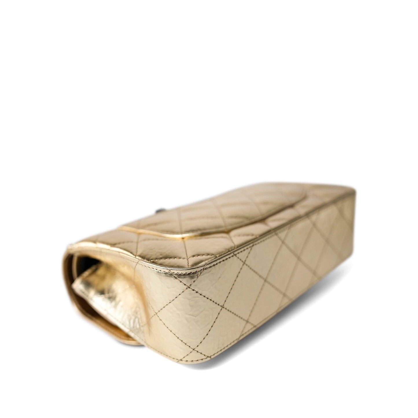 Metallic Hammered Gold Calfskin Quilted Small Double Flap Gold/Black