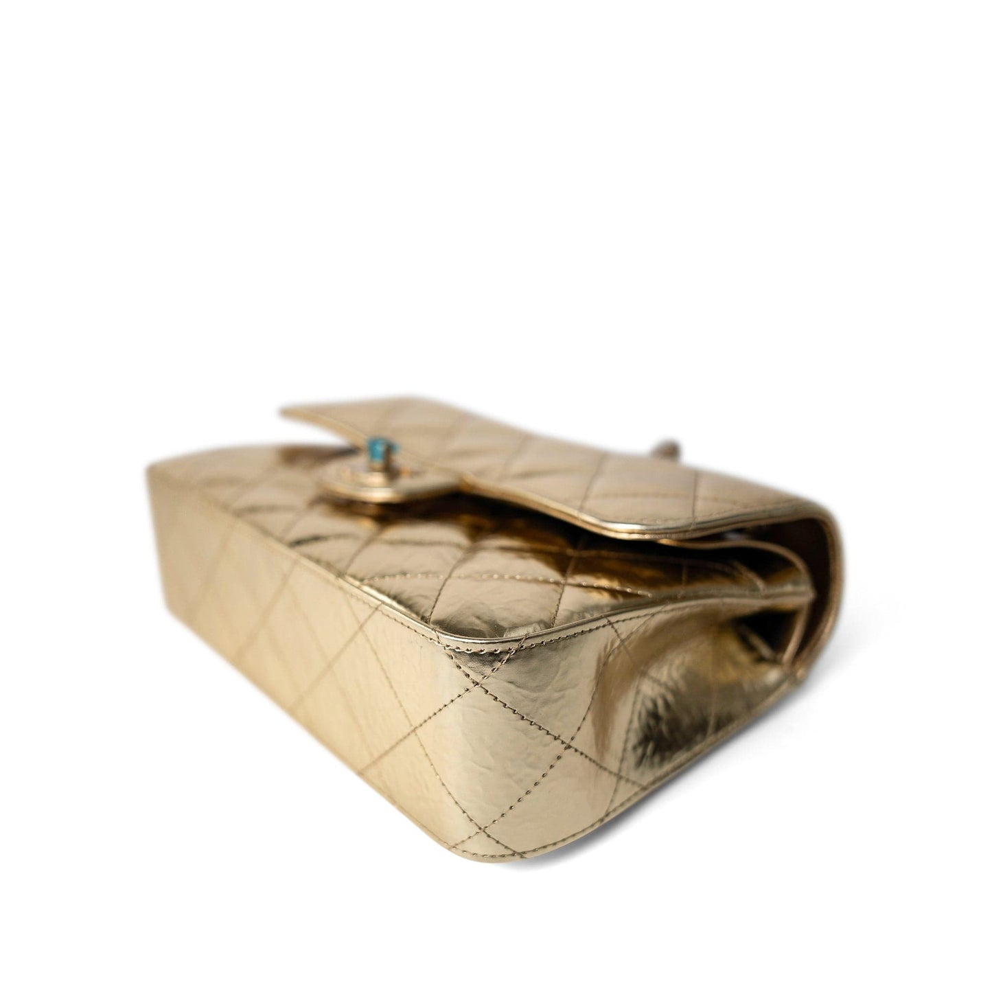 Metallic Hammered Gold Calfskin Quilted Small Double Flap Gold/Black