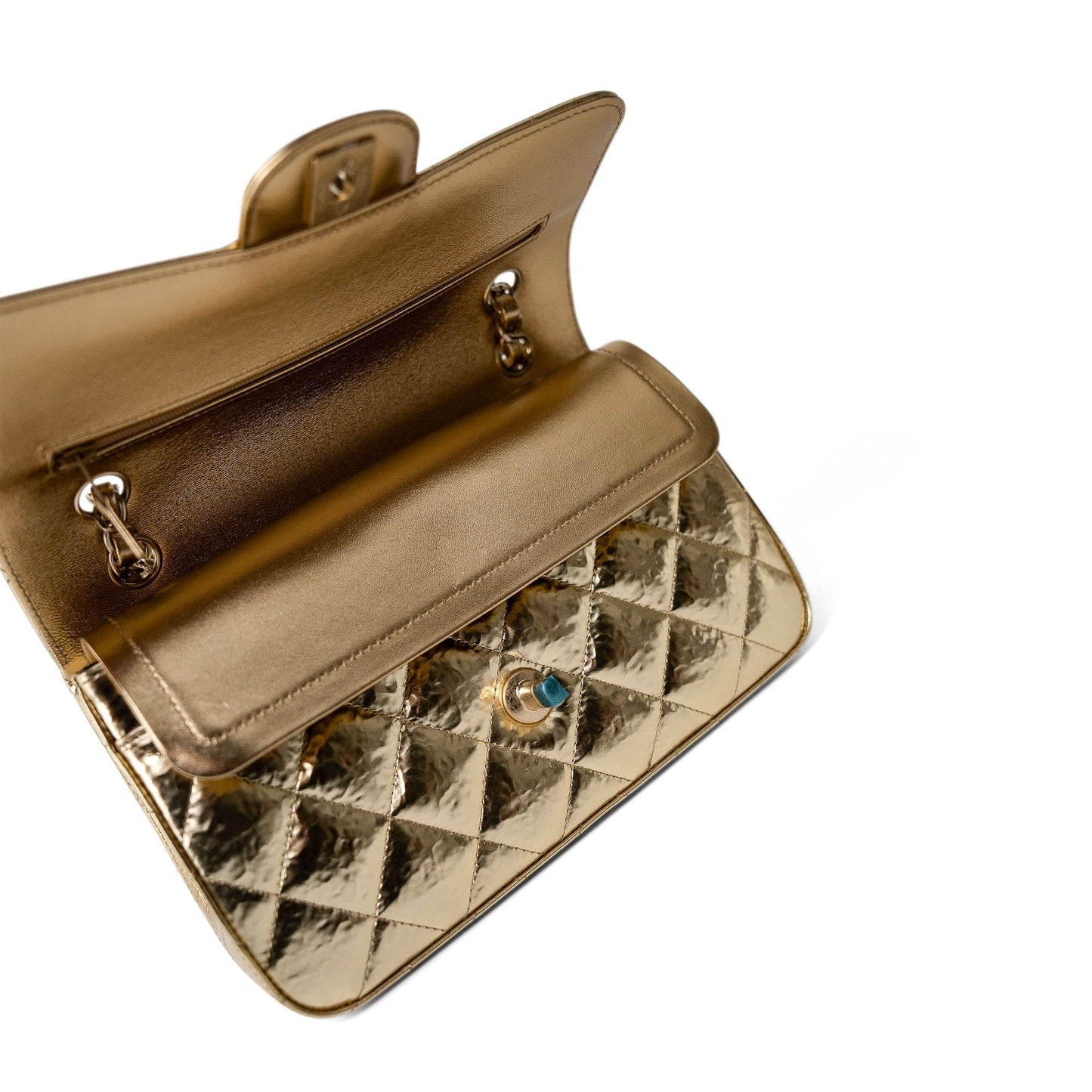 Metallic Hammered Gold Calfskin Quilted Small Double Flap Gold/Black