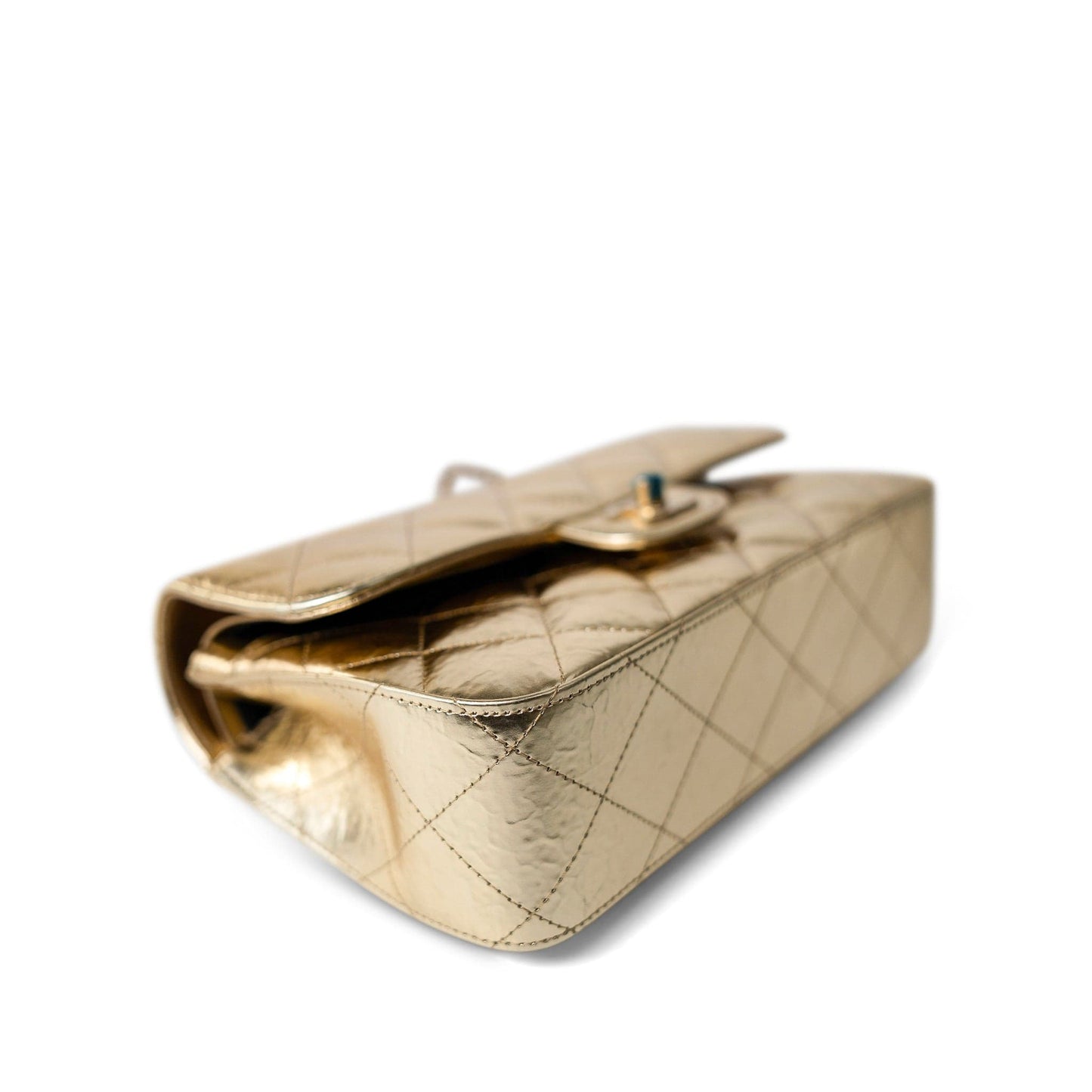 Metallic Hammered Gold Calfskin Quilted Small Double Flap Gold/Black