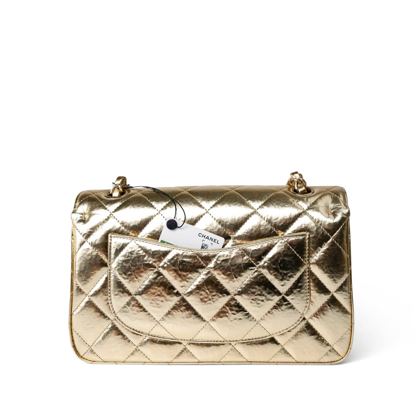 Metallic Hammered Gold Calfskin Quilted Small Double Flap Gold/Black