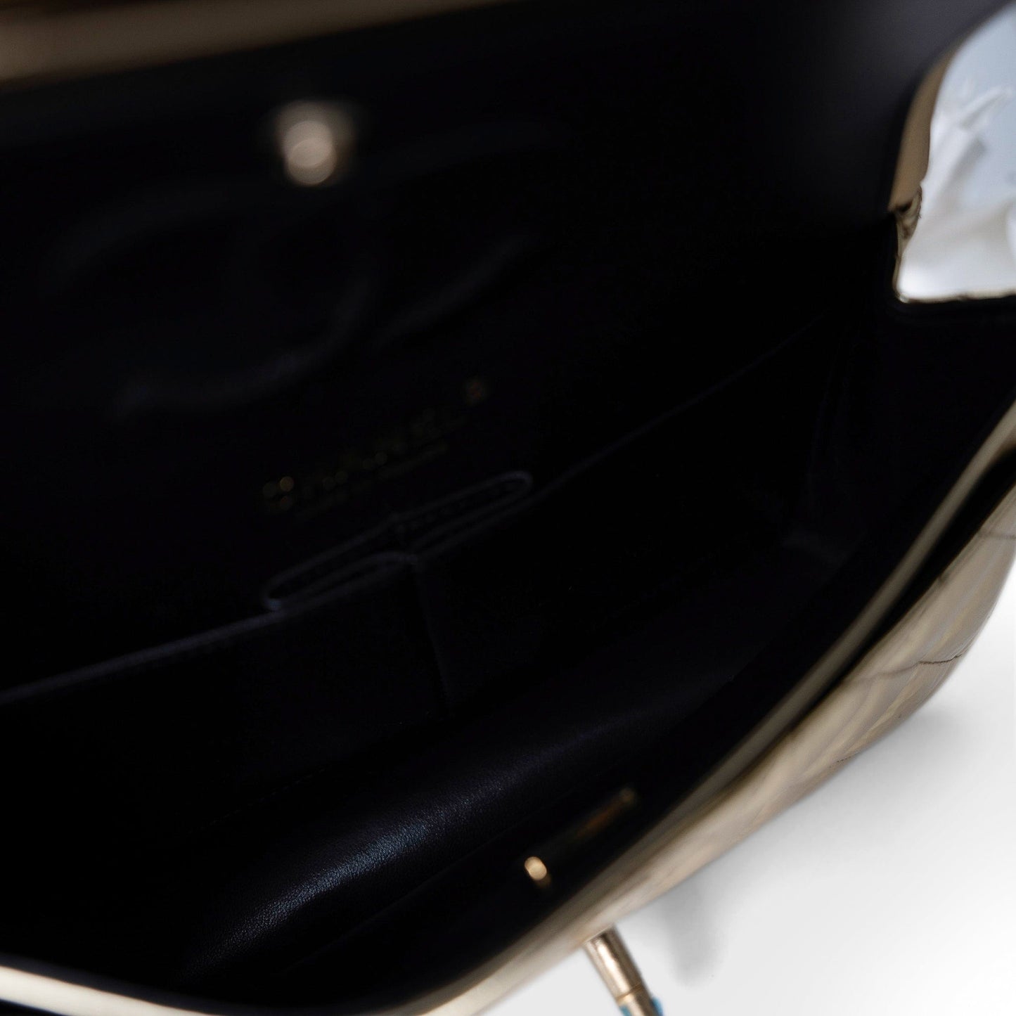 Metallic Hammered Gold Calfskin Quilted Small Double Flap Gold/Black