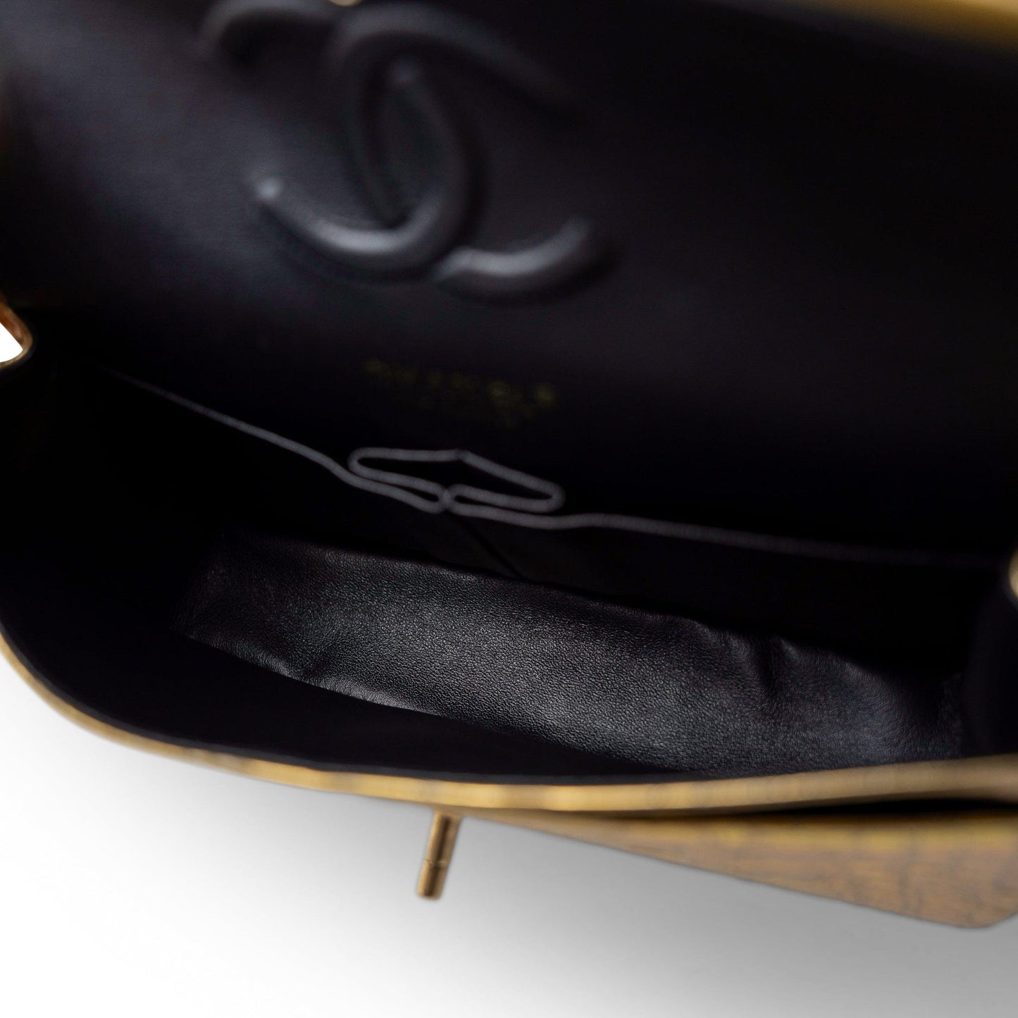 Metallic Calfskin Crocodile Embossed Classic Flap Medium Antique Gold Hardware