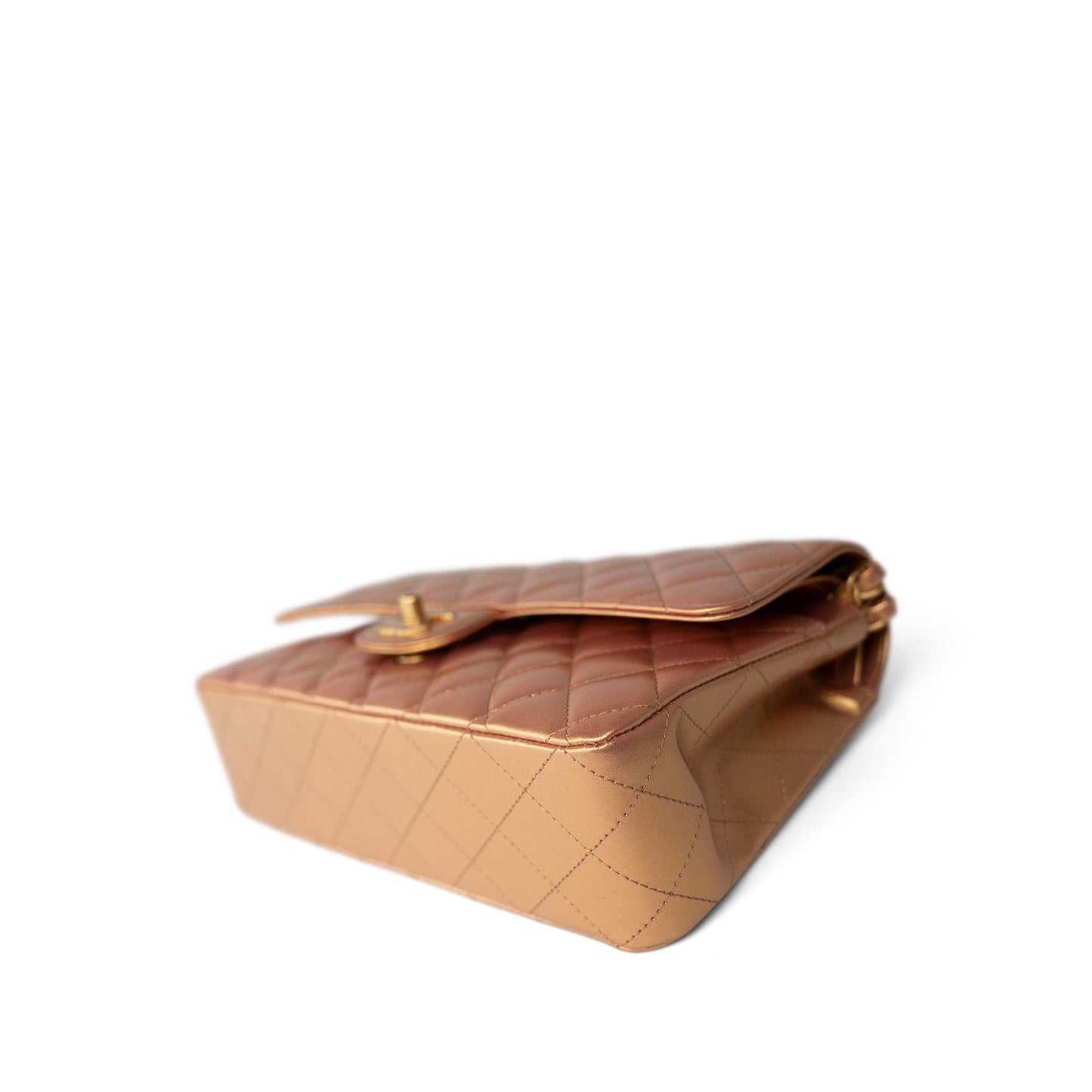 Metallic Gold Iridescent Calfskin Quilted Classic Flap Medium Aged Gold Hardware