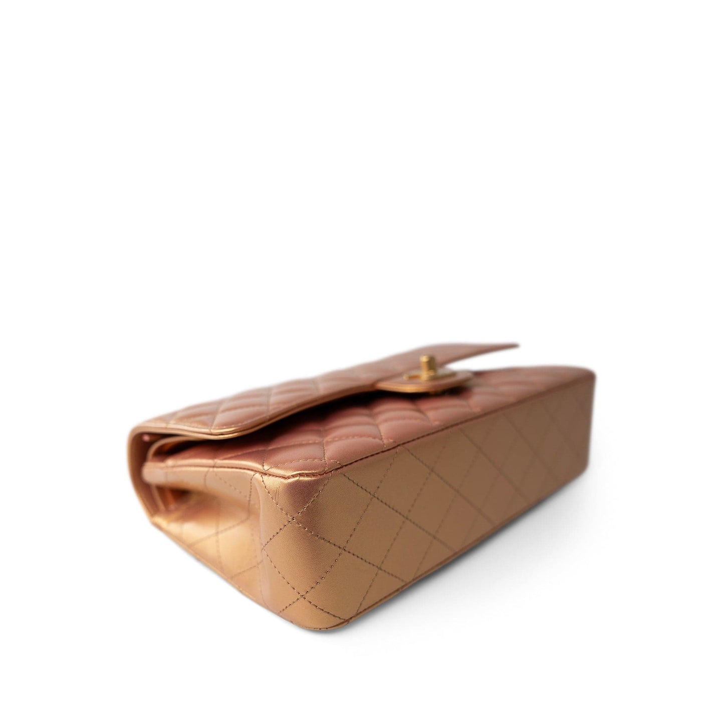 Metallic Gold Iridescent Calfskin Quilted Classic Flap Medium Aged Gold Hardware