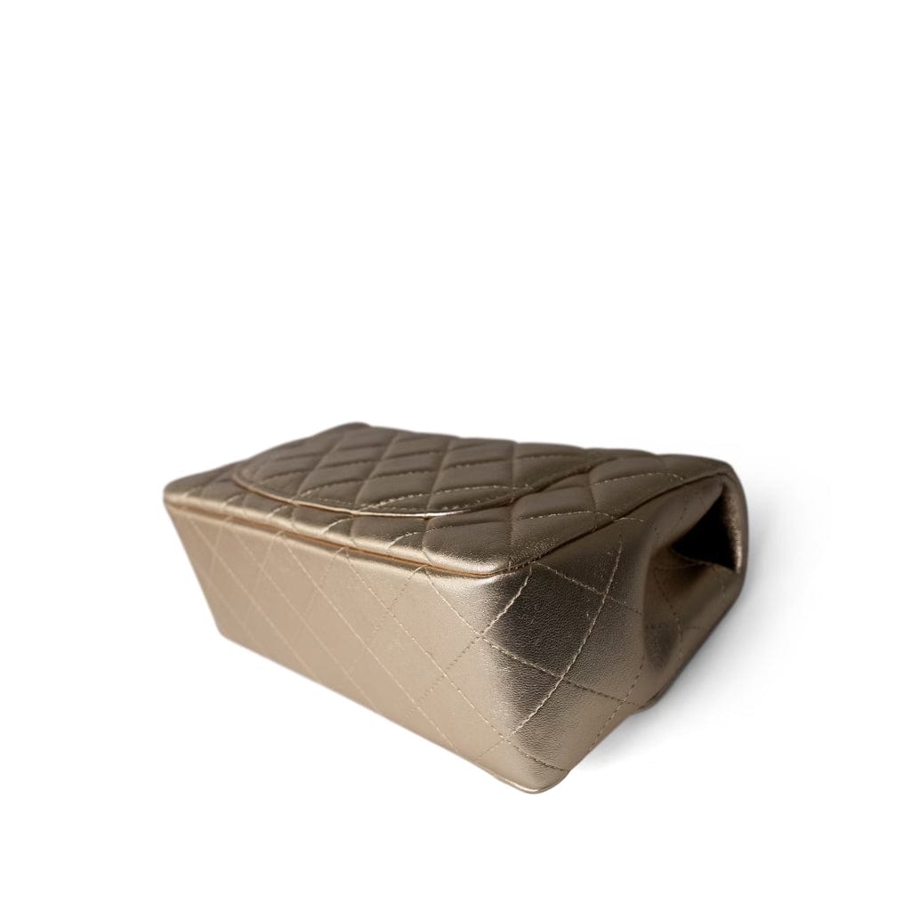 Metallic Gold Lambskin Quilted Mini Rectangular Flap