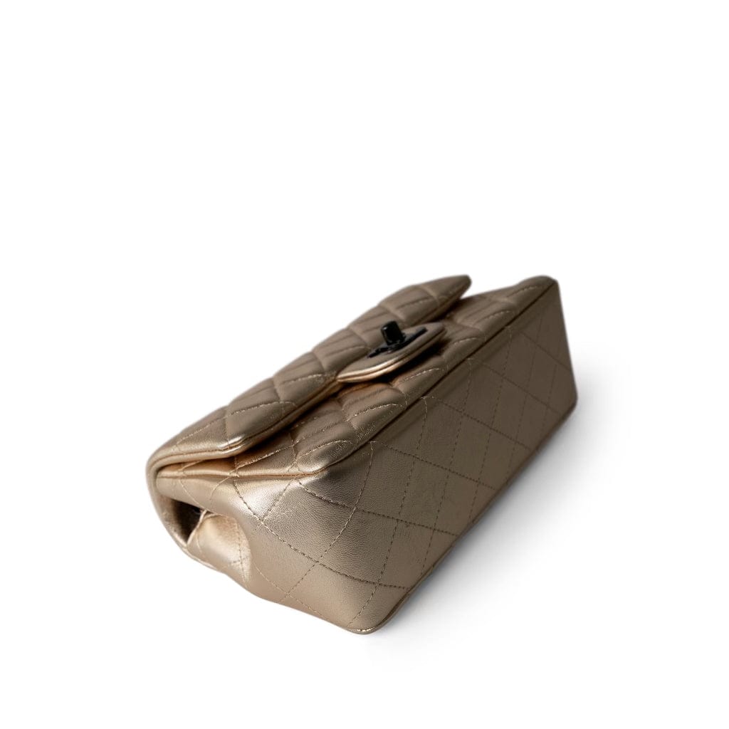 Metallic Gold Lambskin Quilted Mini Rectangular Flap