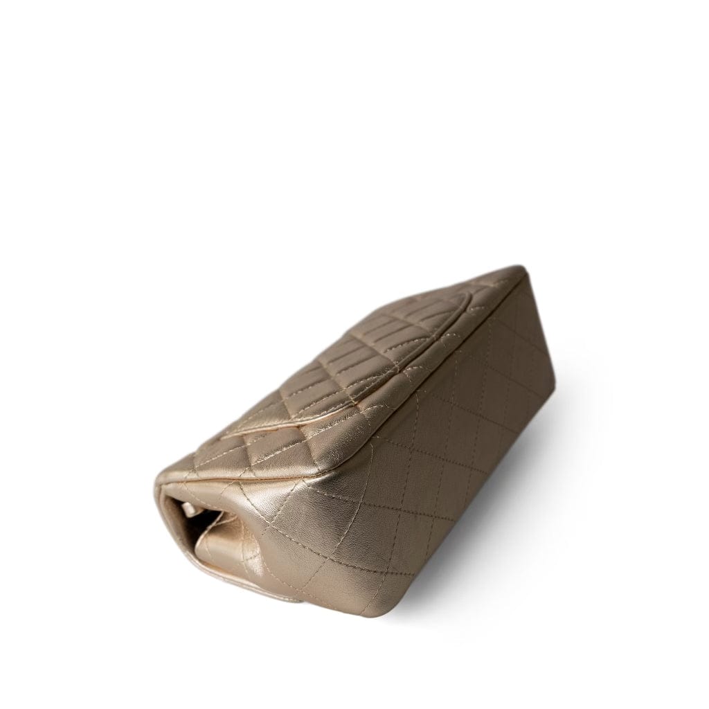 Metallic Gold Lambskin Quilted Mini Rectangular Flap