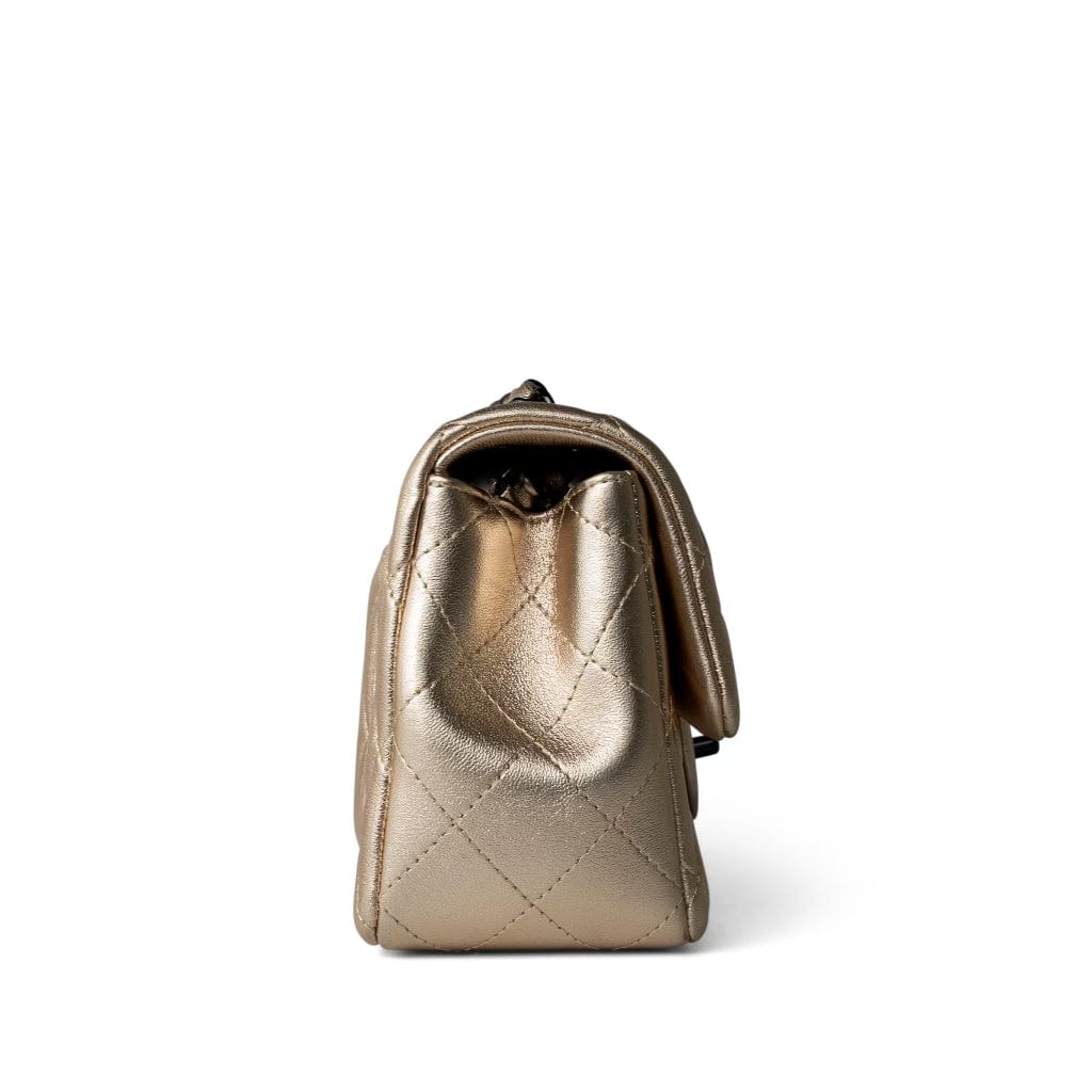 Metallic Gold Lambskin Quilted Mini Rectangular Flap