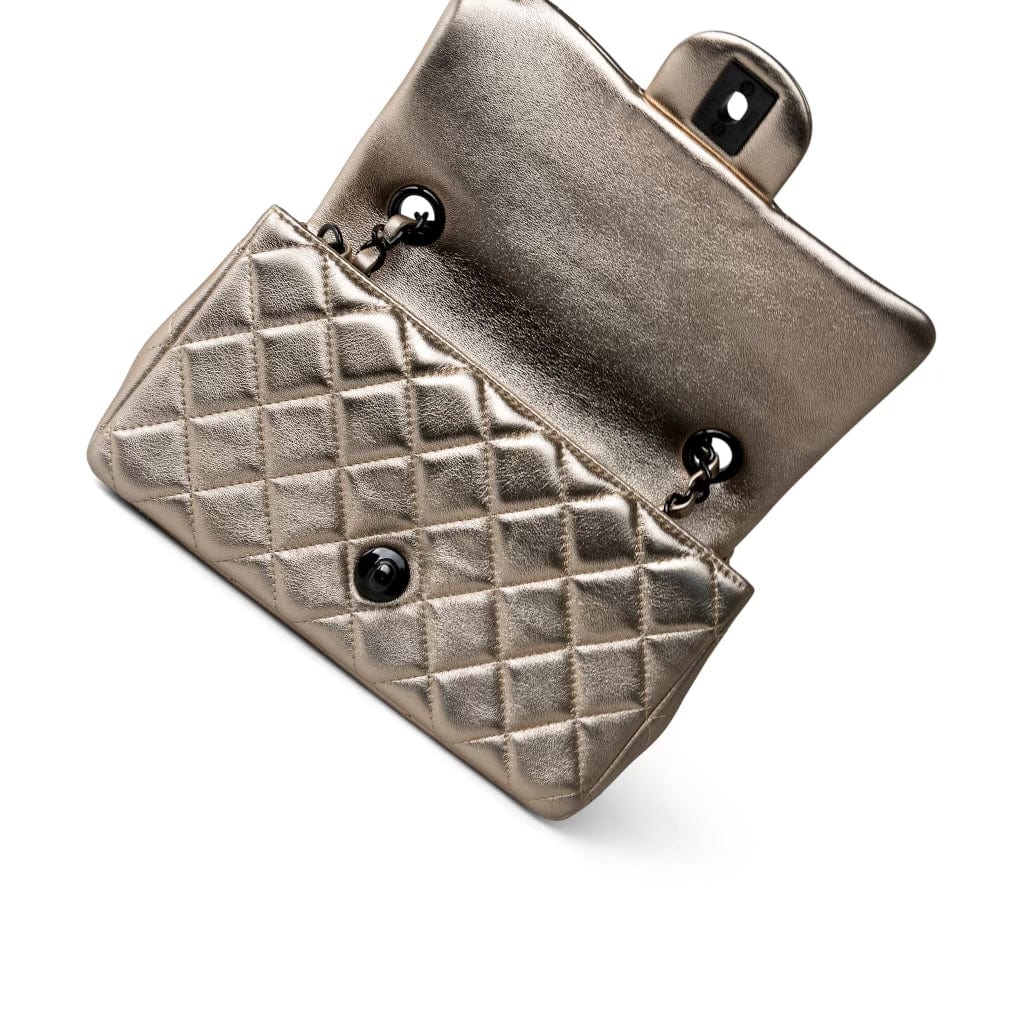 Metallic Gold Lambskin Quilted Mini Rectangular Flap
