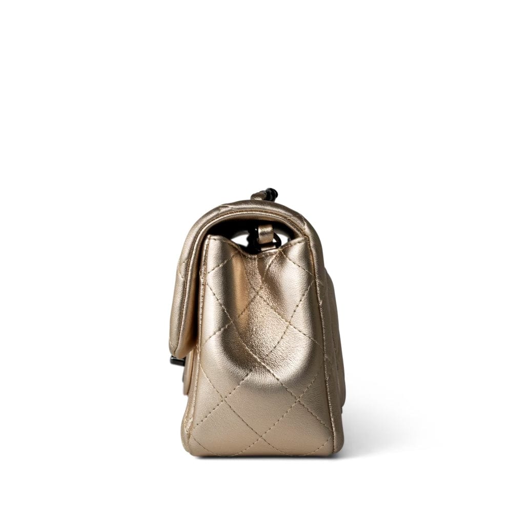Metallic Gold Lambskin Quilted Mini Rectangular Flap