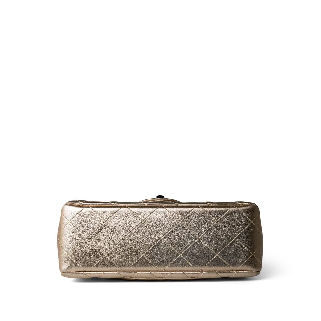 Metallic Gold Lambskin Quilted Mini Rectangular Flap