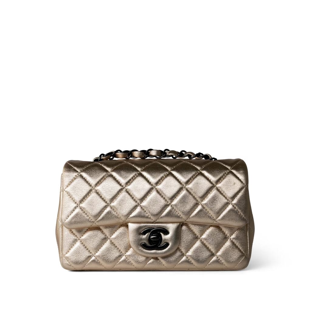 Metallic Gold Lambskin Quilted Mini Rectangular Flap