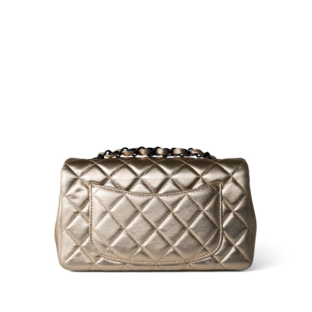 Metallic Gold Lambskin Quilted Mini Rectangular Flap