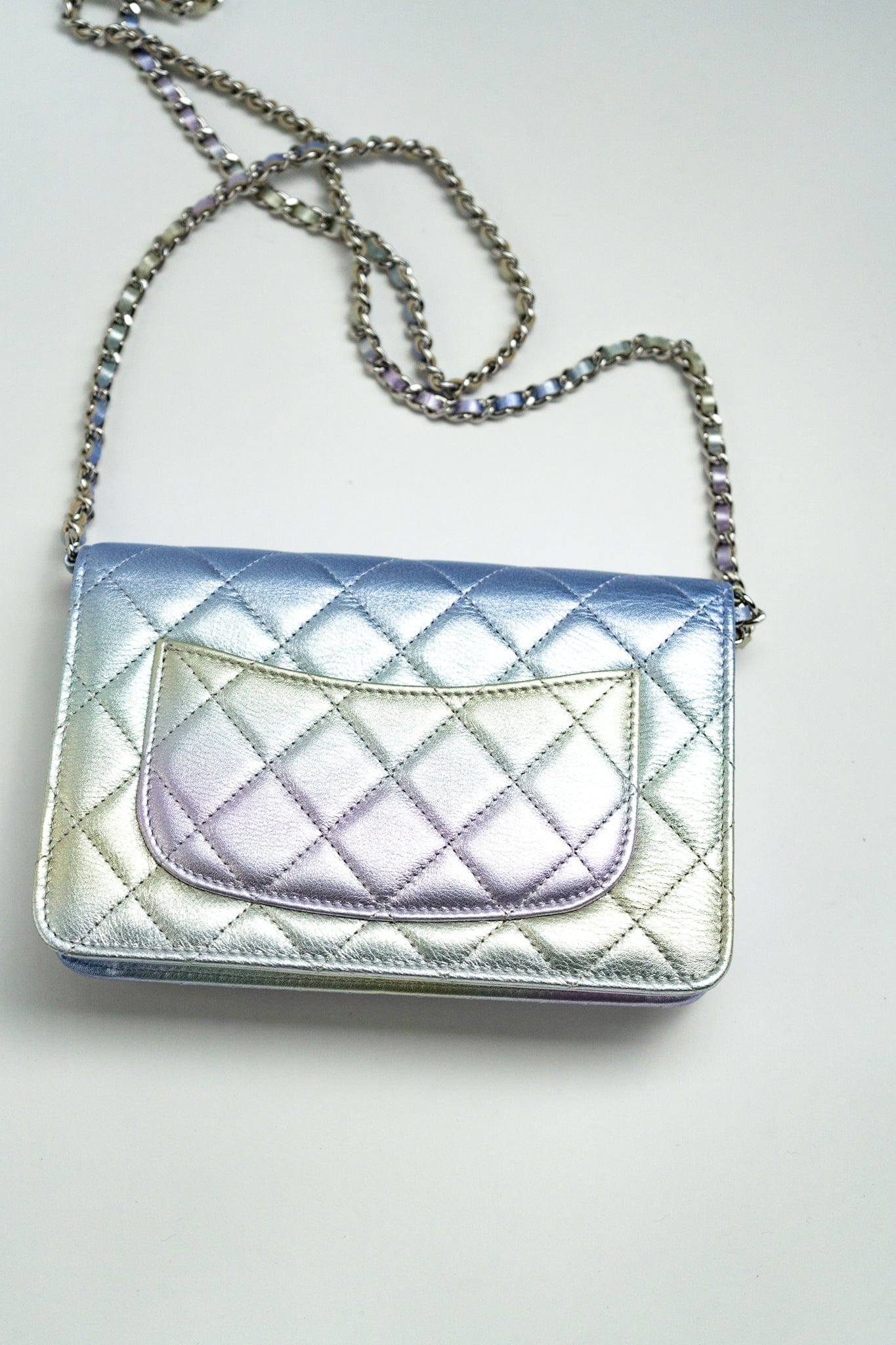 21K Gradient Metallic Rainbow Calfskin Quilted Wallet on Chain (WOC)