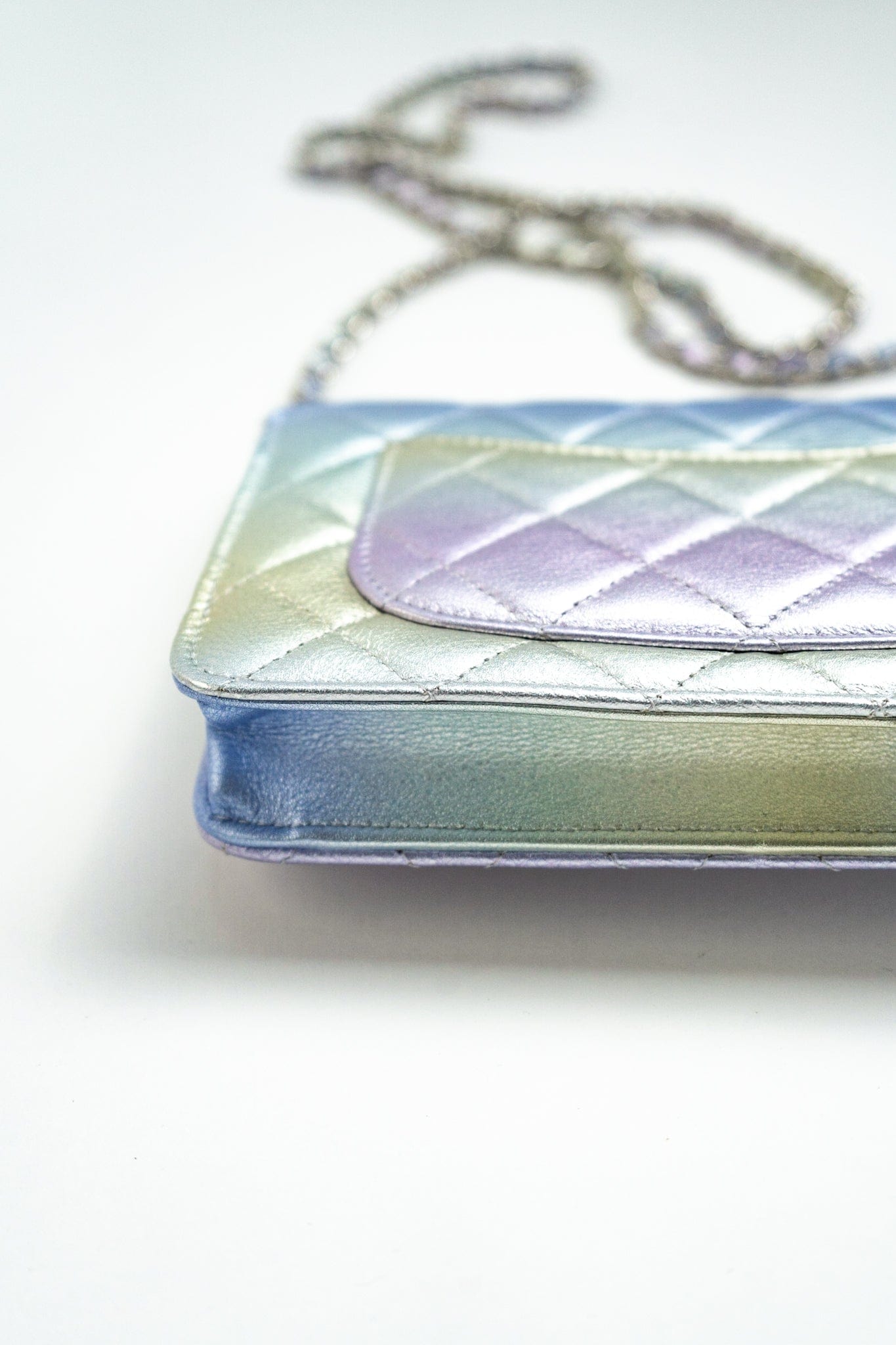 21K Gradient Metallic Rainbow Calfskin Quilted Wallet on Chain (WOC)