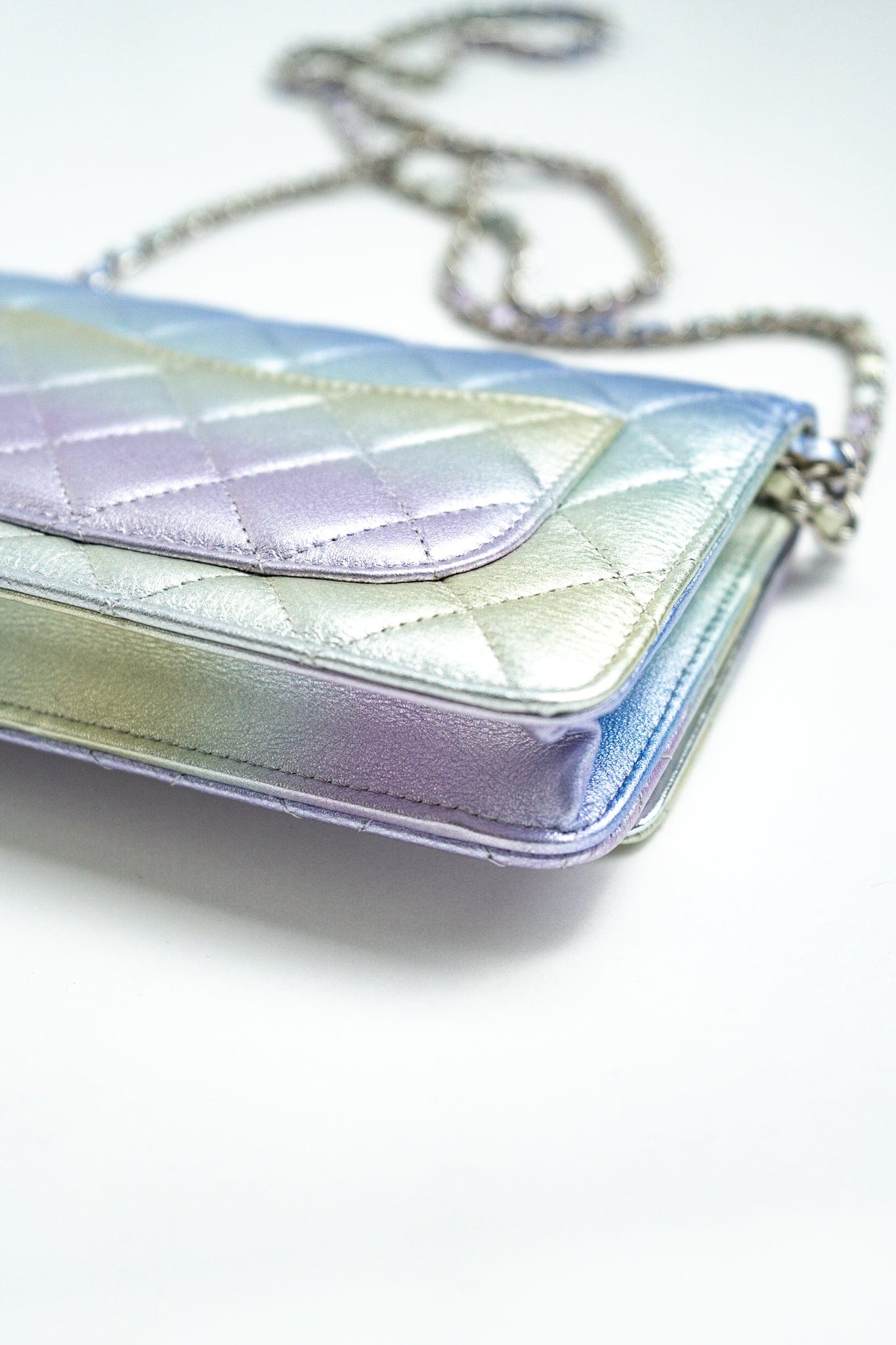 21K Gradient Metallic Rainbow Calfskin Quilted Wallet on Chain (WOC)