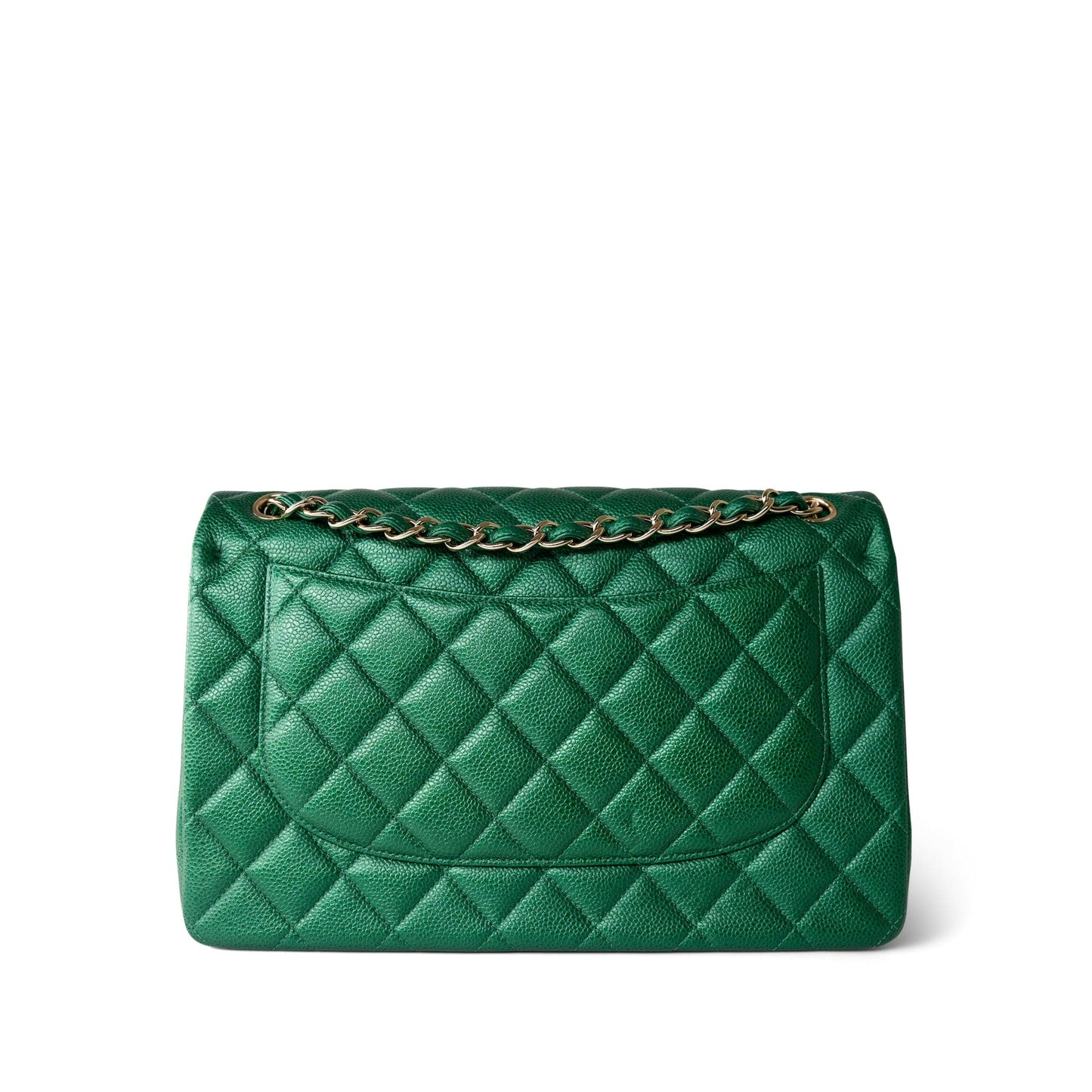18S Emerald Green Caviar Quilted Jumbo Classic Flap Light Gold Hardware