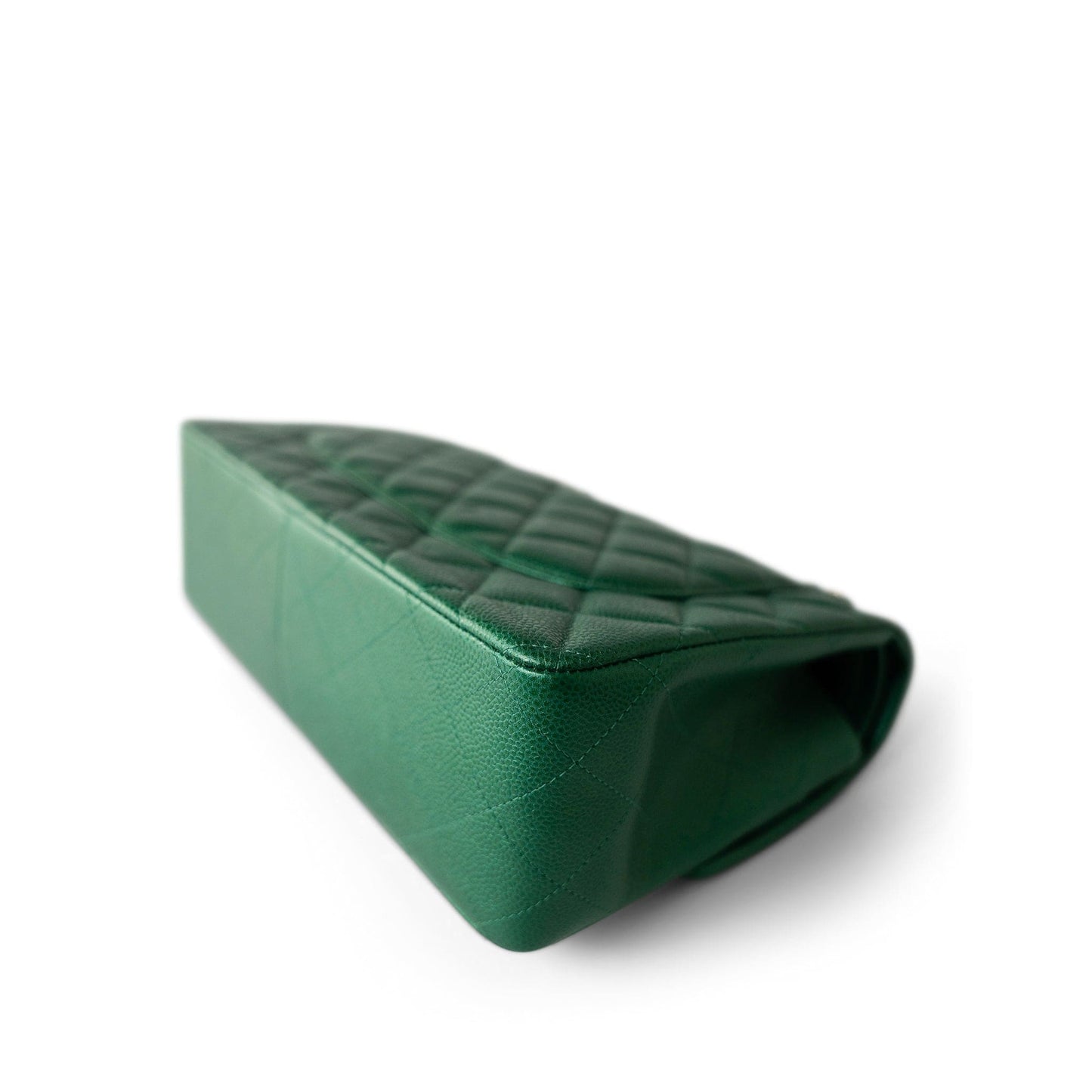 18S Emerald Green Caviar Quilted Jumbo Classic Flap Light Gold Hardware