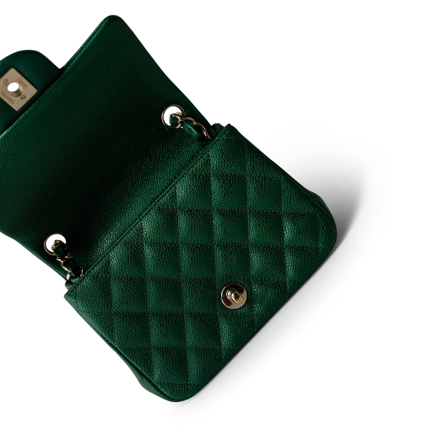 18S Emerald Green Mini Square Single Flap Light Gold Hardware