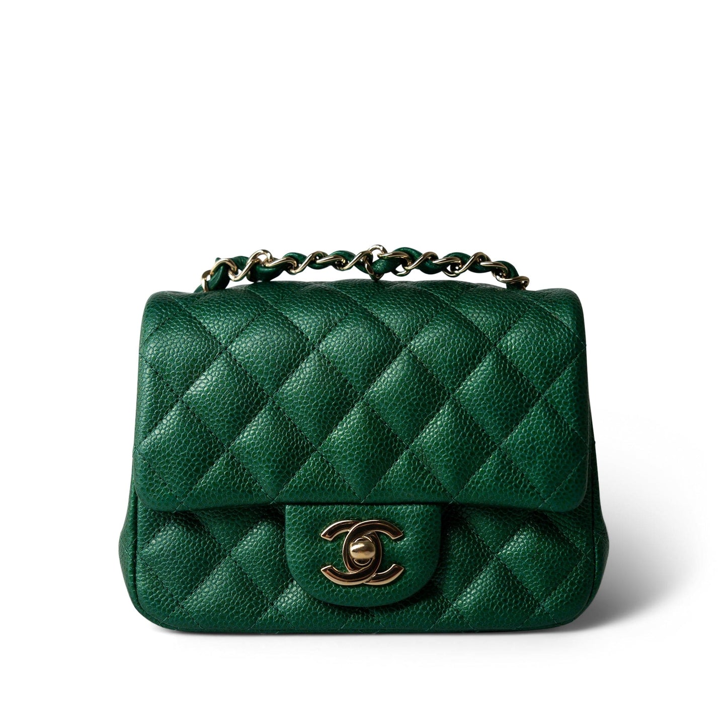 18S Emerald Green Mini Square Single Flap Light Gold Hardware