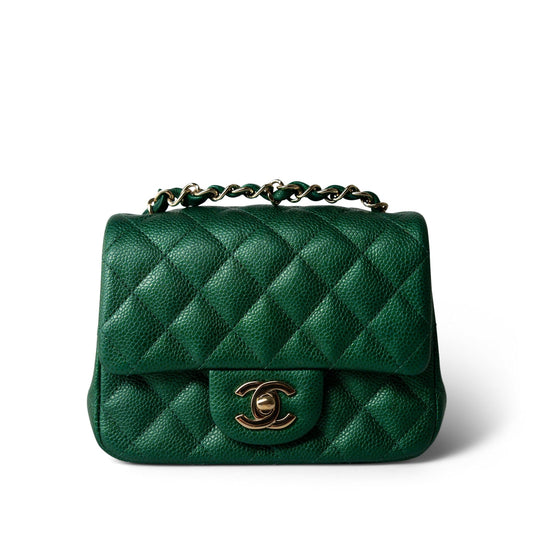 18S Emerald Green Mini Square Single Flap Light Gold Hardware