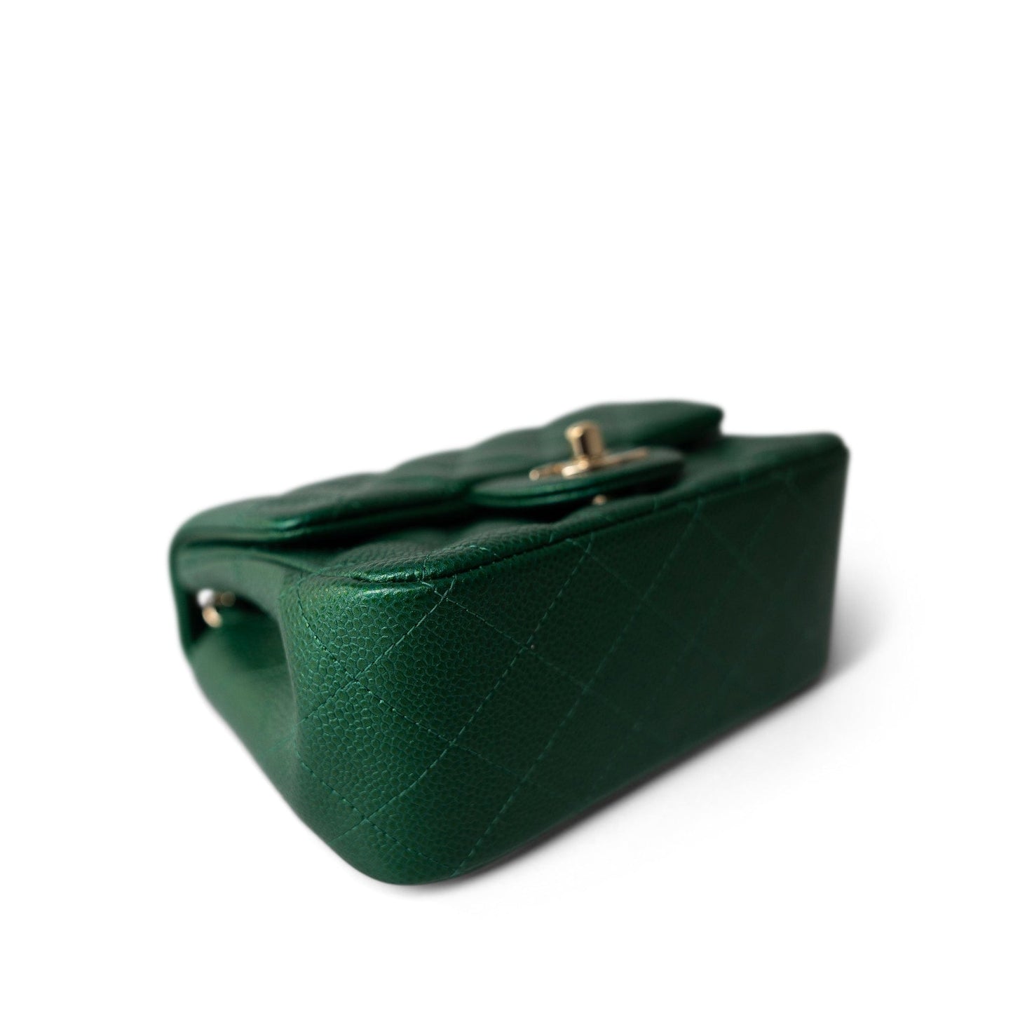 18S Emerald Green Mini Square Single Flap Light Gold Hardware