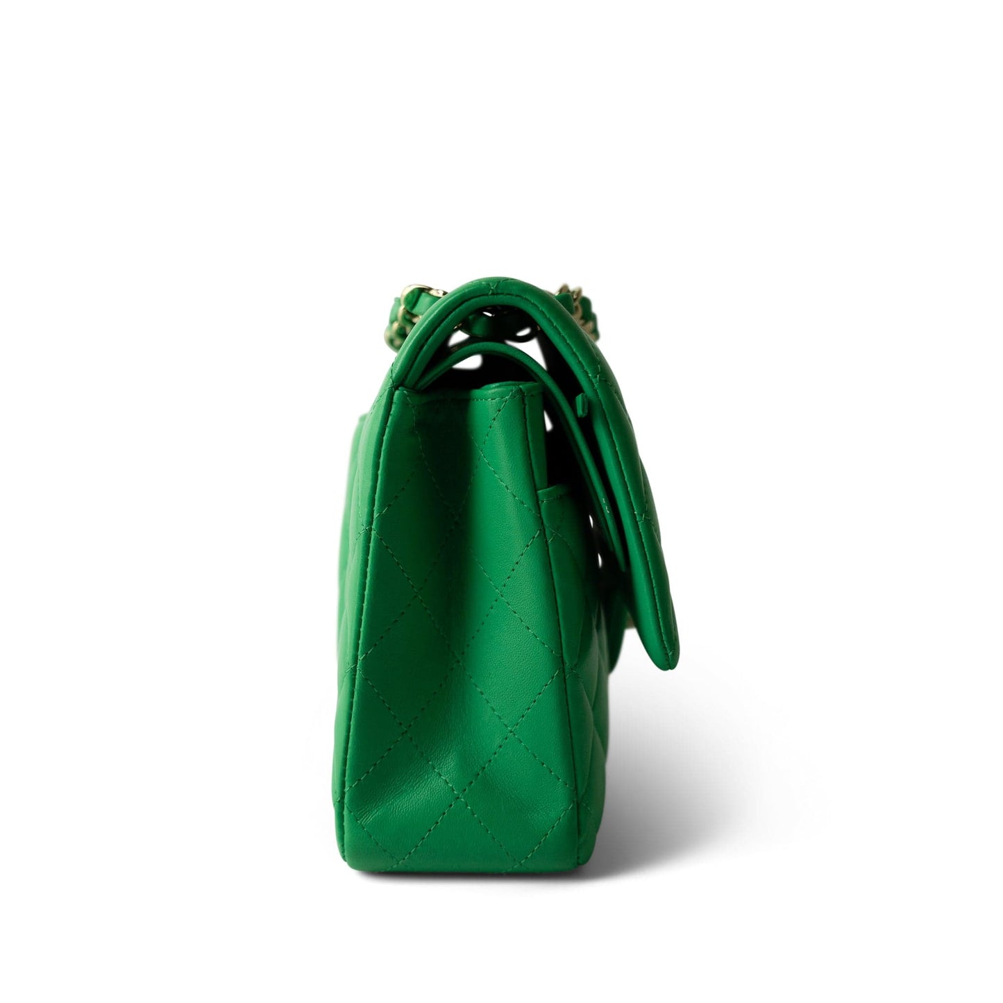 20S Green Lambskin Quilted Classic Flap Medium Light Gold Hardware