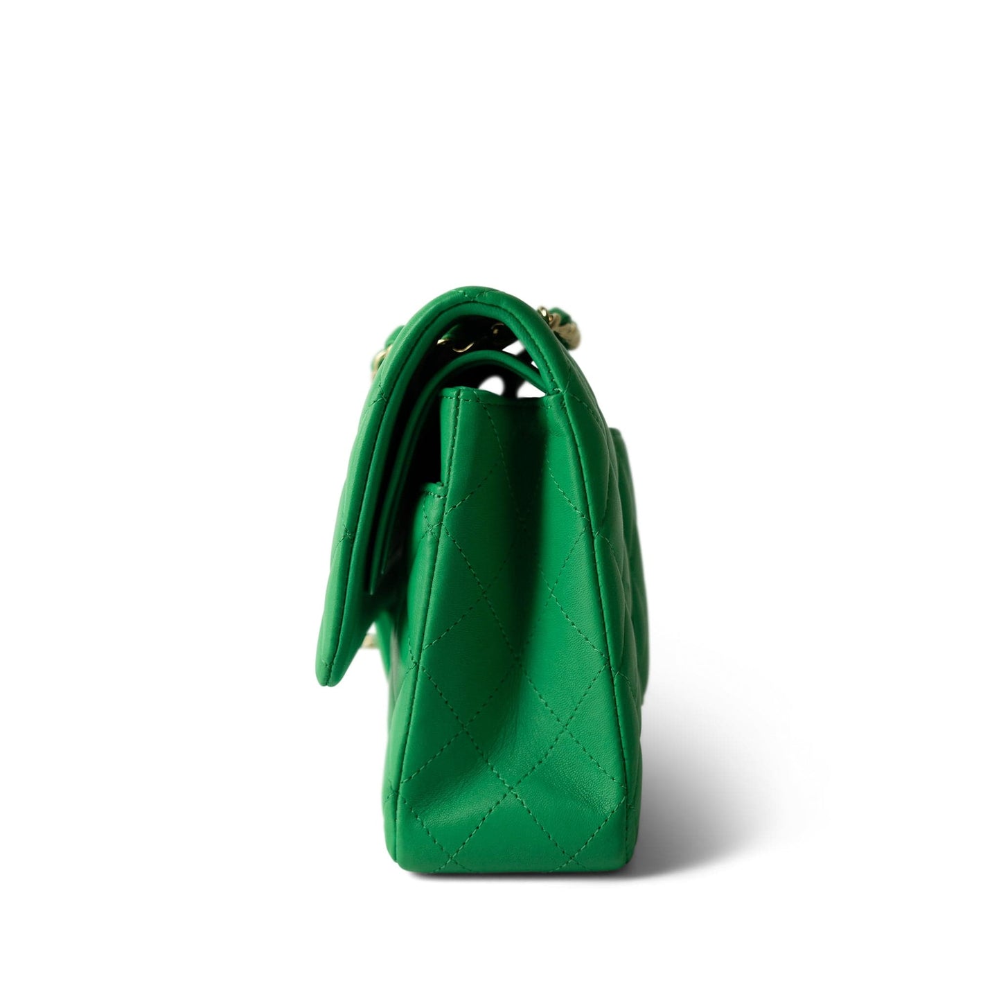 20S Green Lambskin Quilted Classic Flap Medium Light Gold Hardware