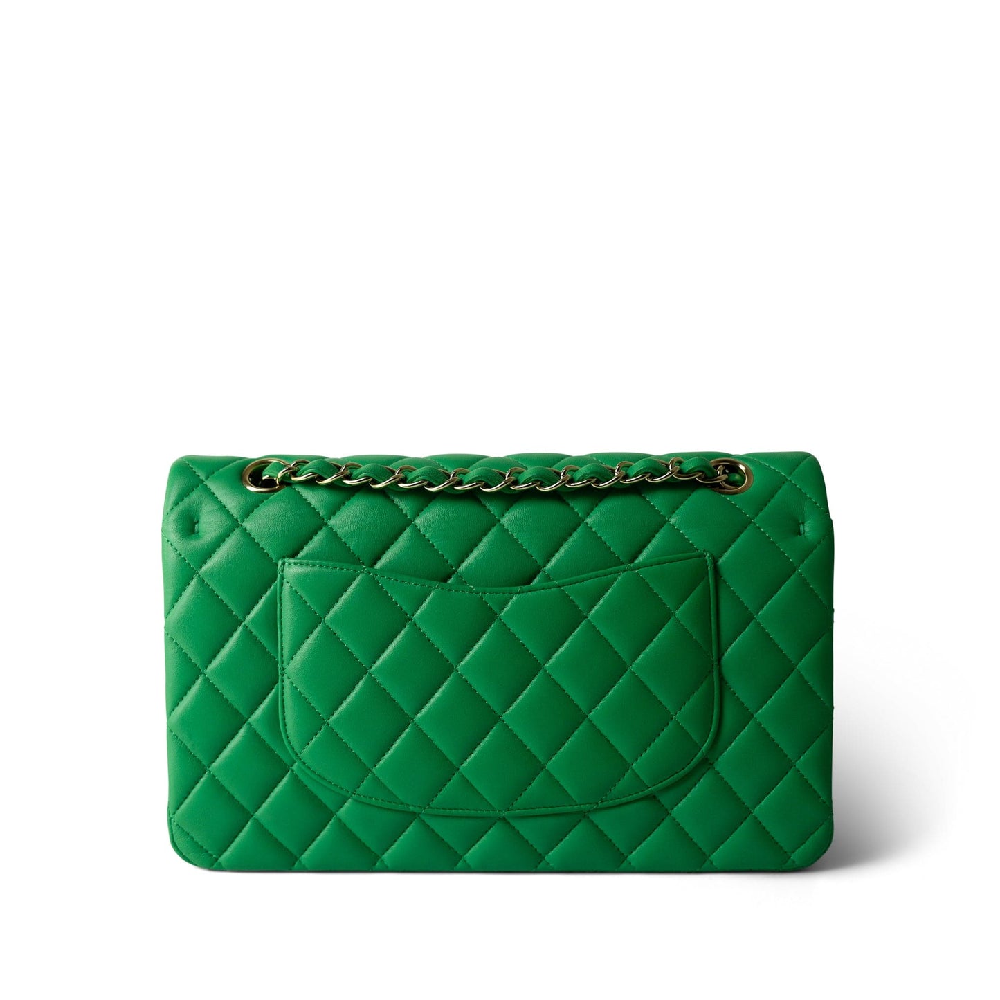 20S Green Lambskin Quilted Classic Flap Medium Light Gold Hardware