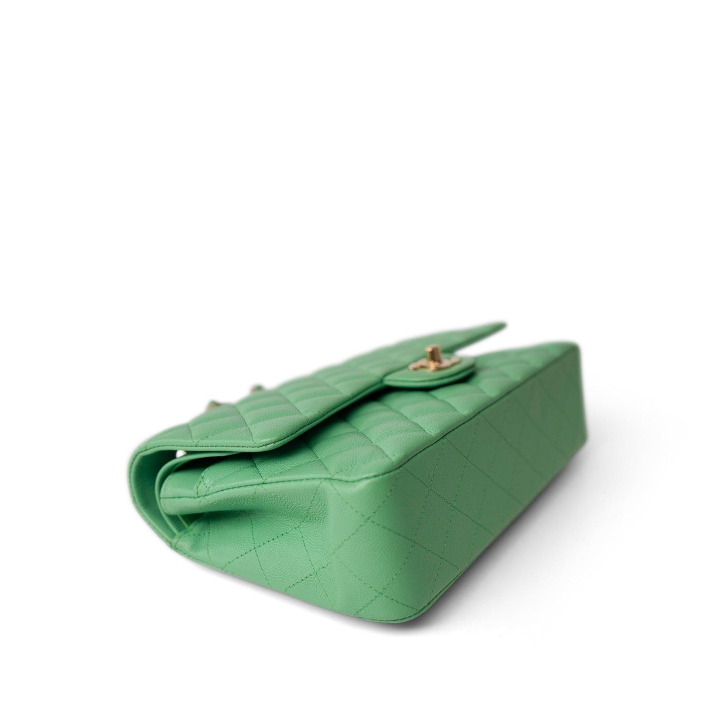 21P Green Caviar Quilted Classic Flap Medium Light Gold Hardware