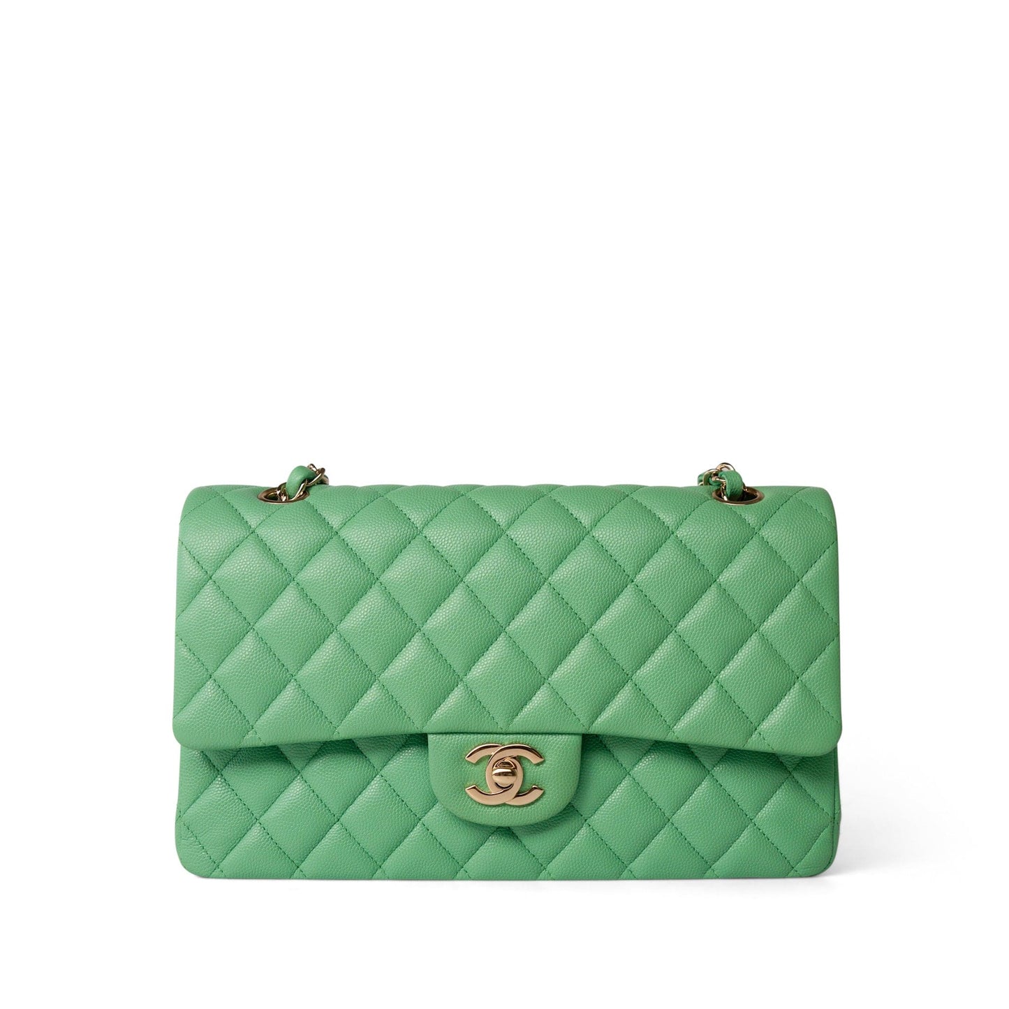 21P Green Caviar Quilted Classic Flap Medium Light Gold Hardware