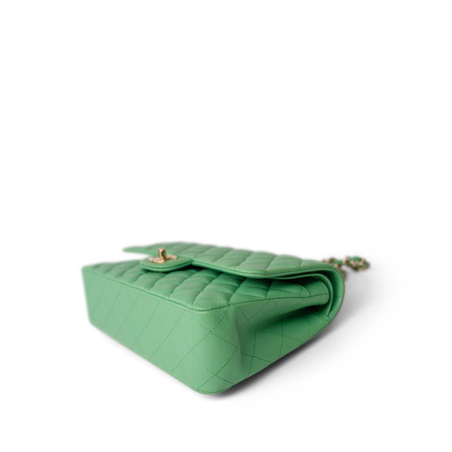 21P Green Caviar Quilted Classic Flap Medium Light Gold Hardware