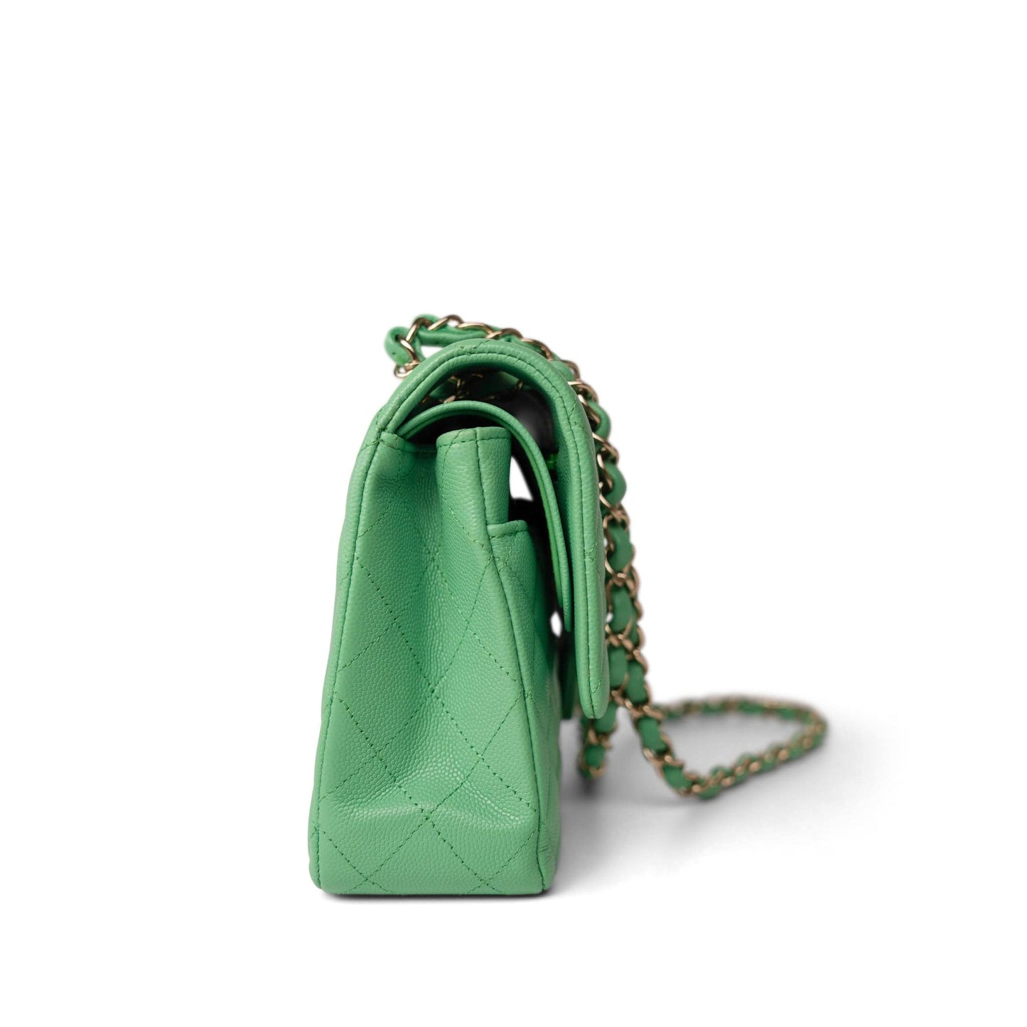 21P Green Caviar Quilted Classic Flap Medium Light Gold Hardware