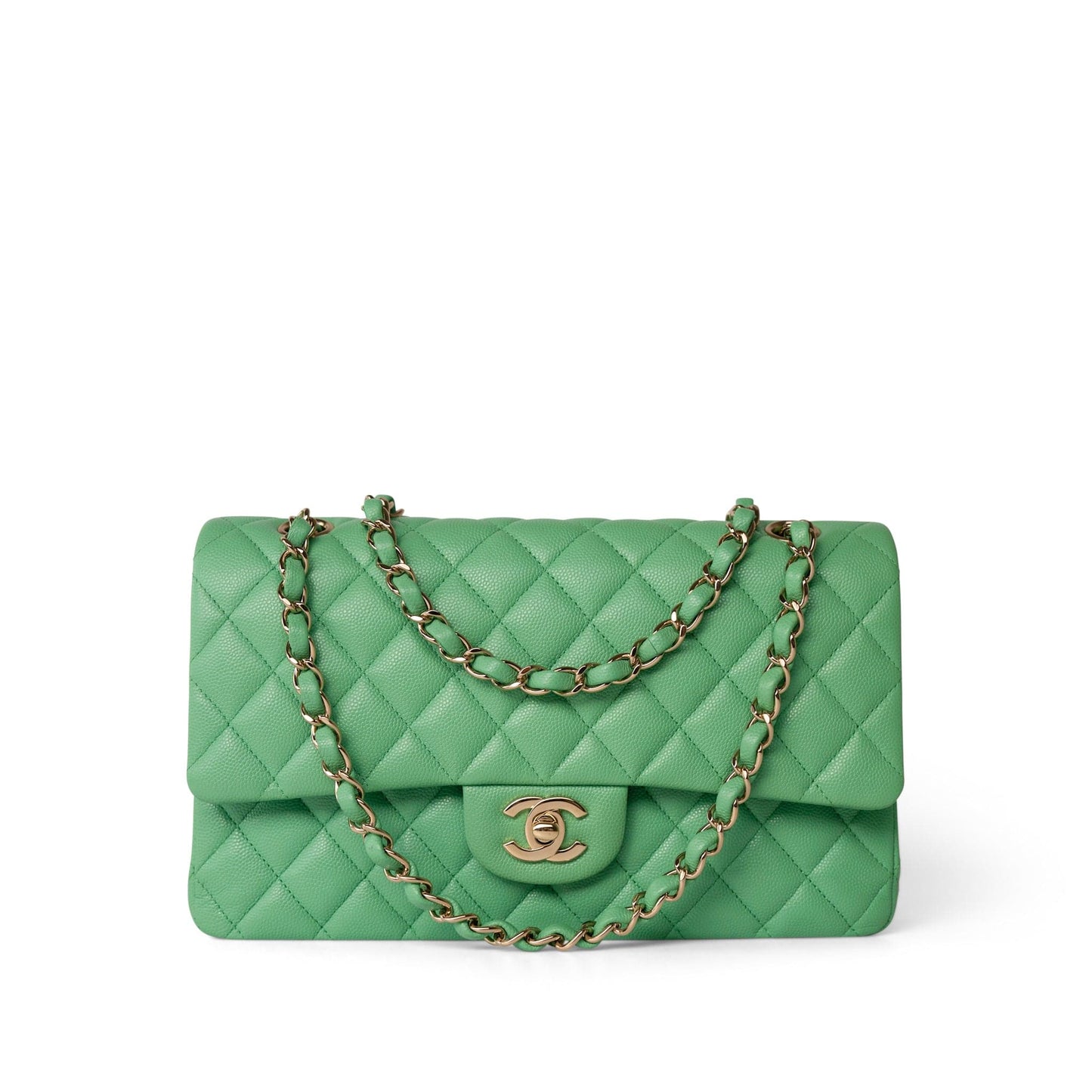 21P Green Caviar Quilted Classic Flap Medium Light Gold Hardware