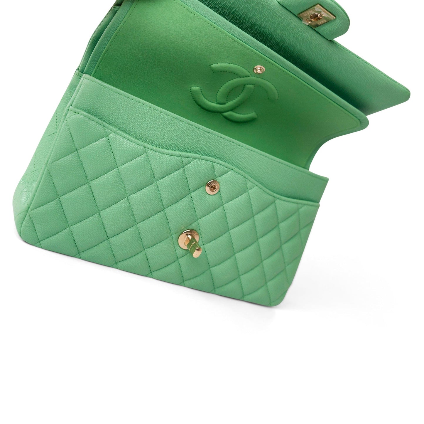 21P Green Caviar Quilted Classic Flap Medium Light Gold Hardware