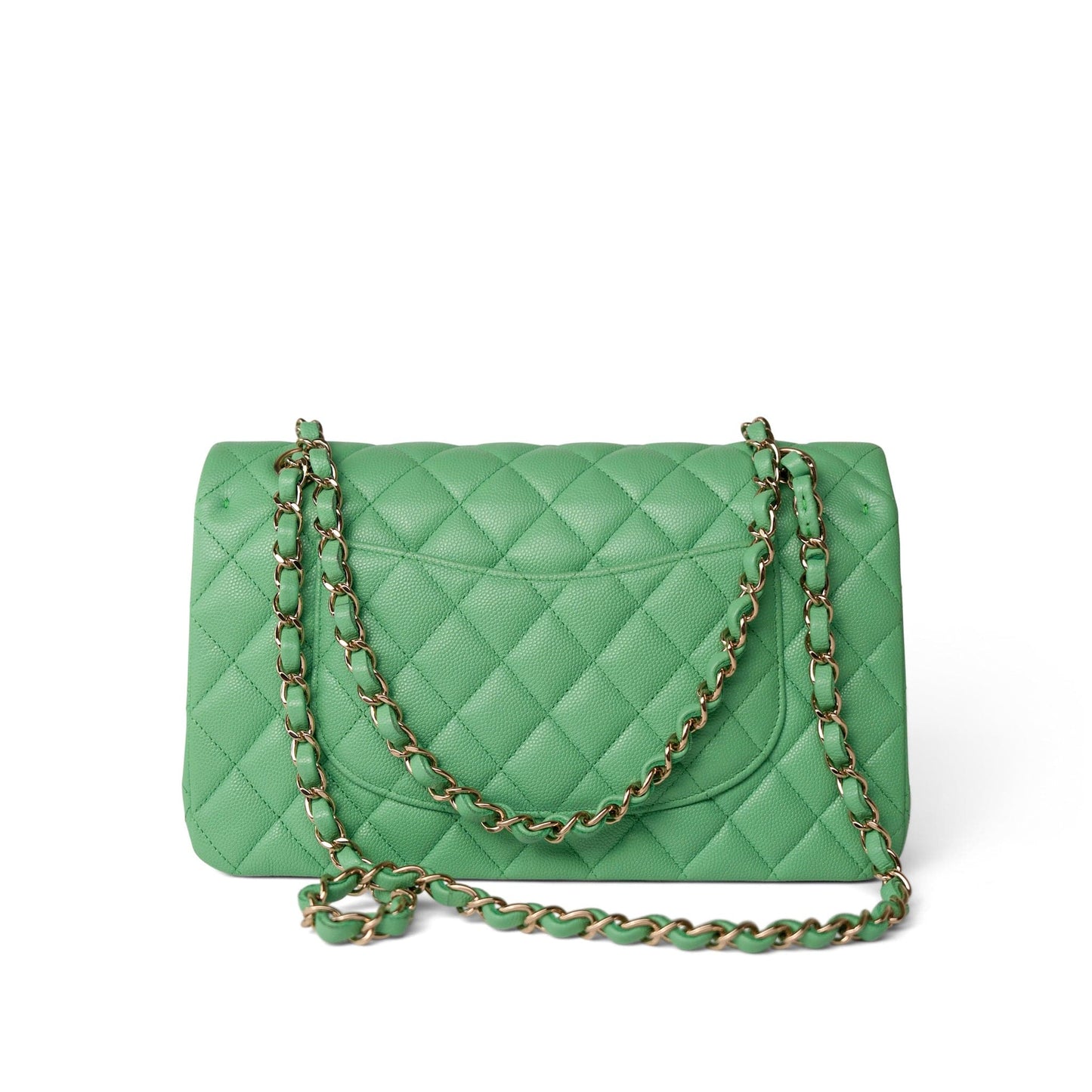 21P Green Caviar Quilted Classic Flap Medium Light Gold Hardware
